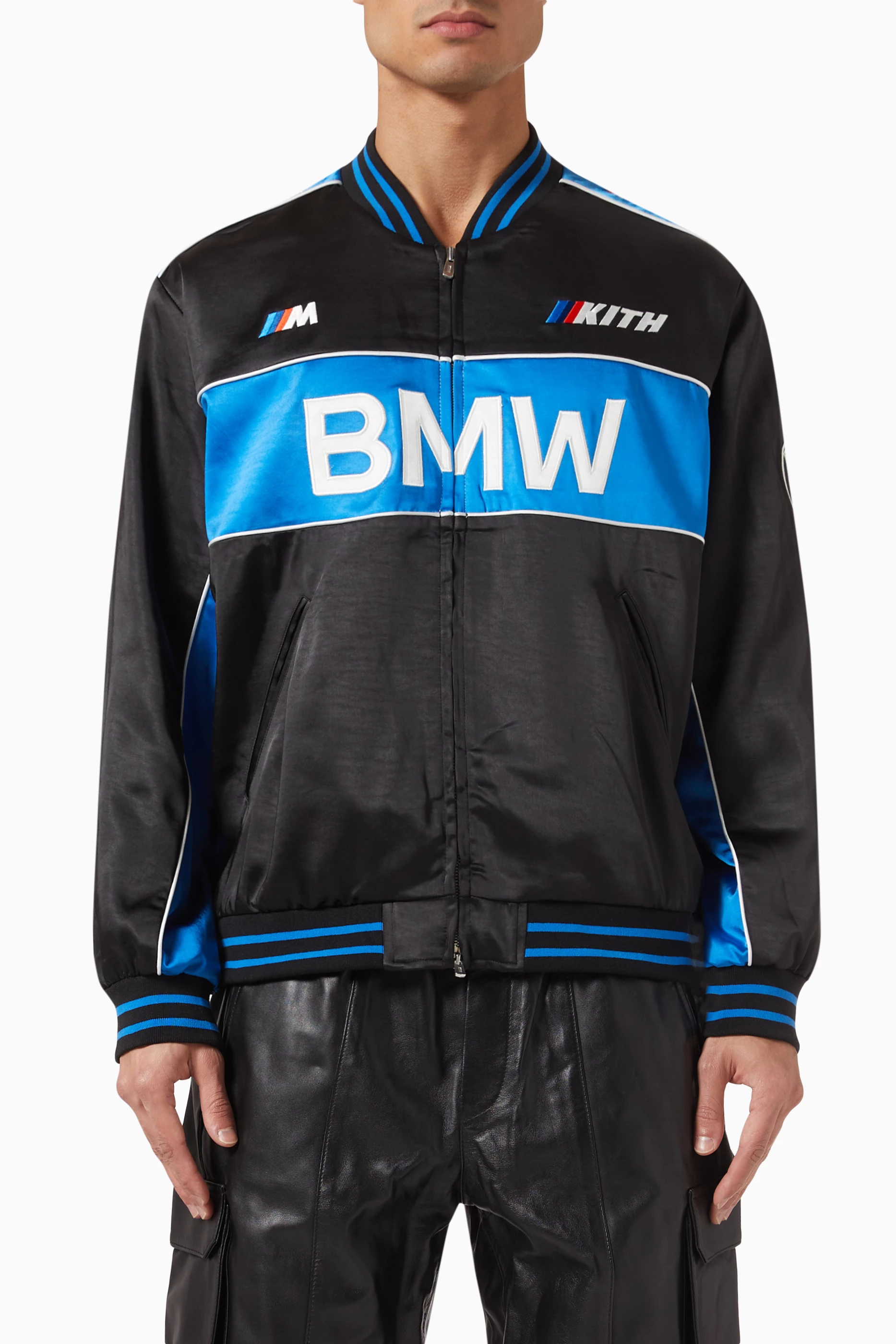 Kith x  Souvenir Moto Jacket Mサイズ Buy Kith Black x BMW Souvenir Jacket in Satin-moto For Men Online