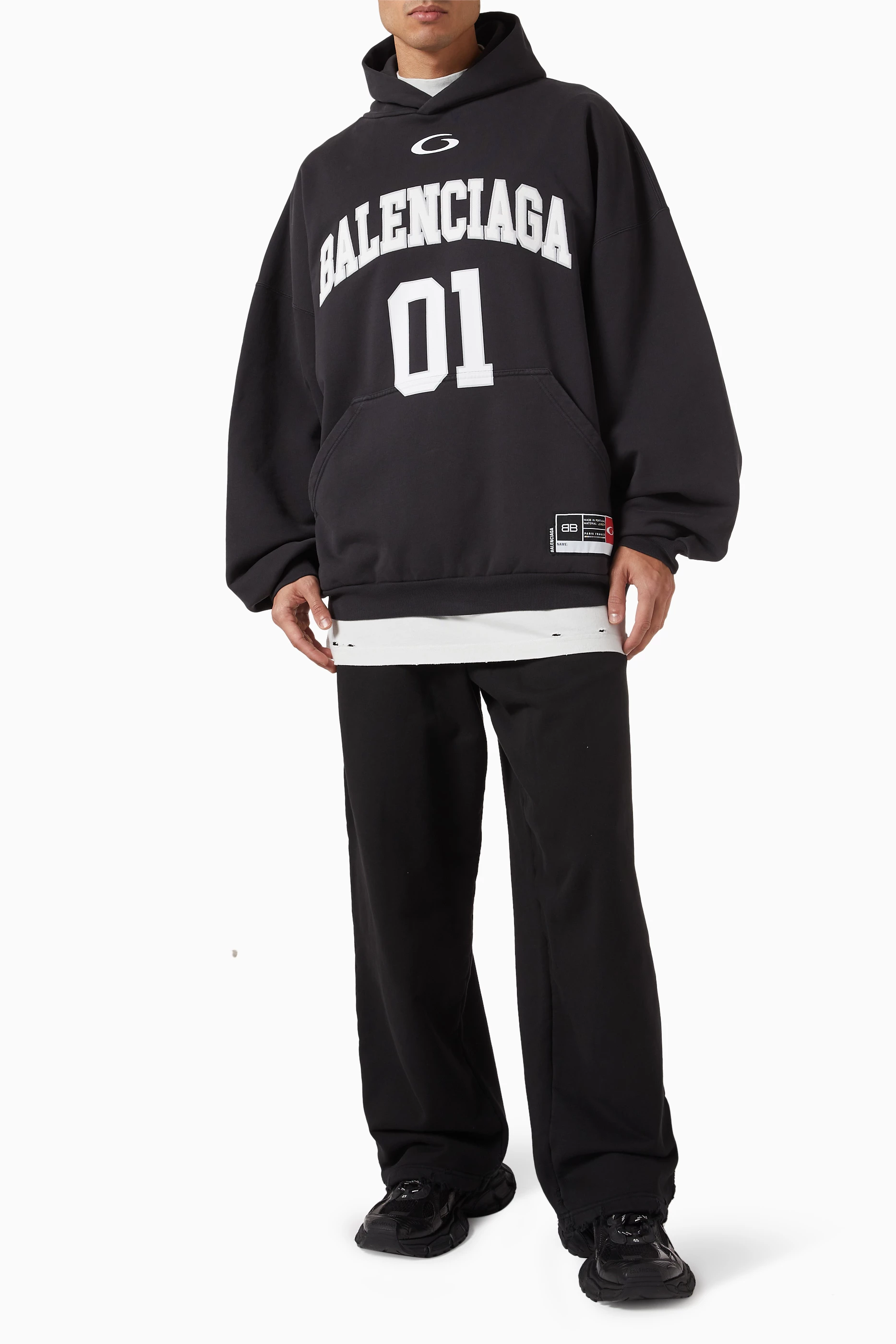 Buy Balenciaga Black Basketball Large-fit Hoodie in Cotton For Men