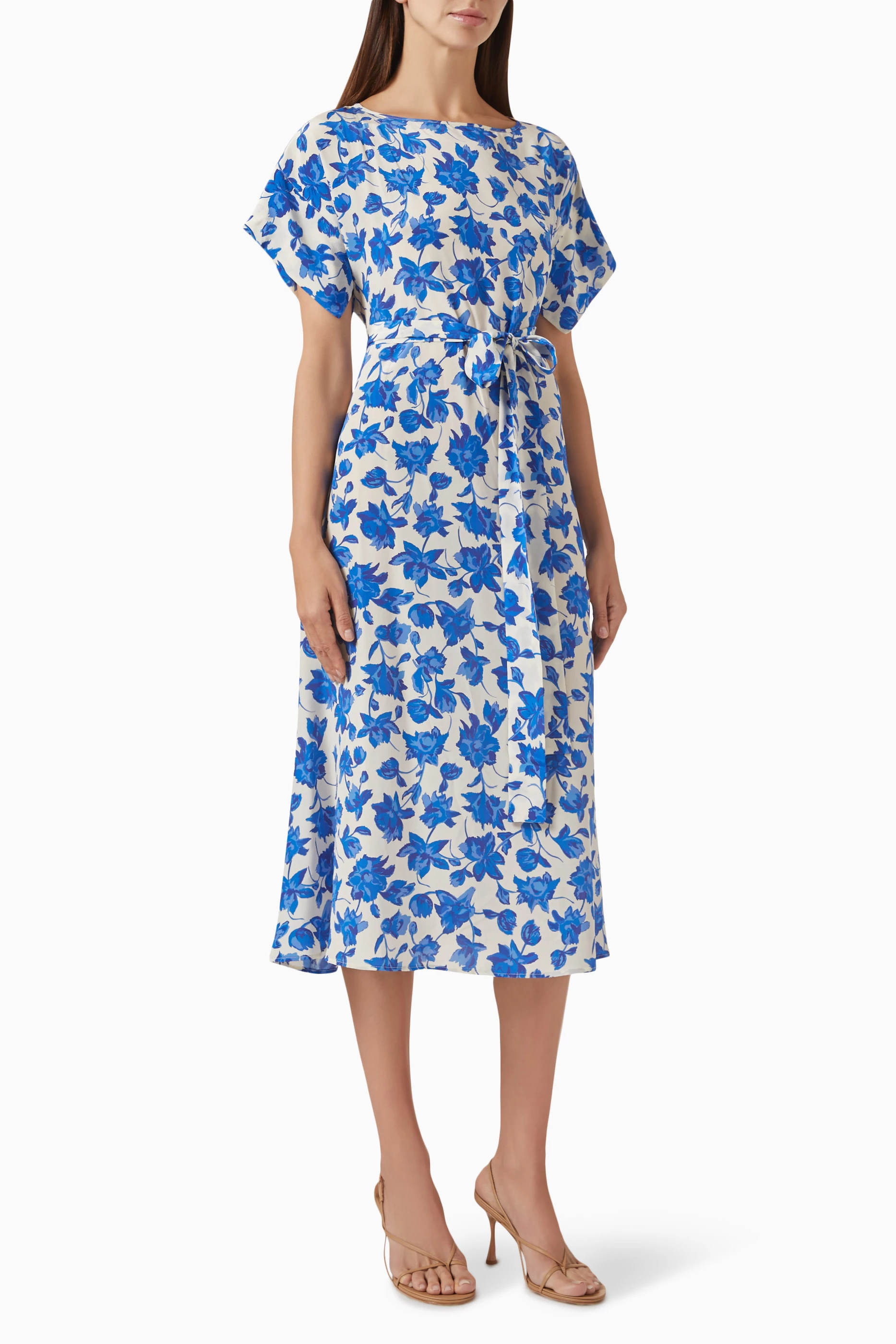 ☆WEEKEND☆直営店買付☆エレガントSilk crepe Dress/CANNES Silk crêpe de Chine dress, cornflower blue | Weekend Max Mara