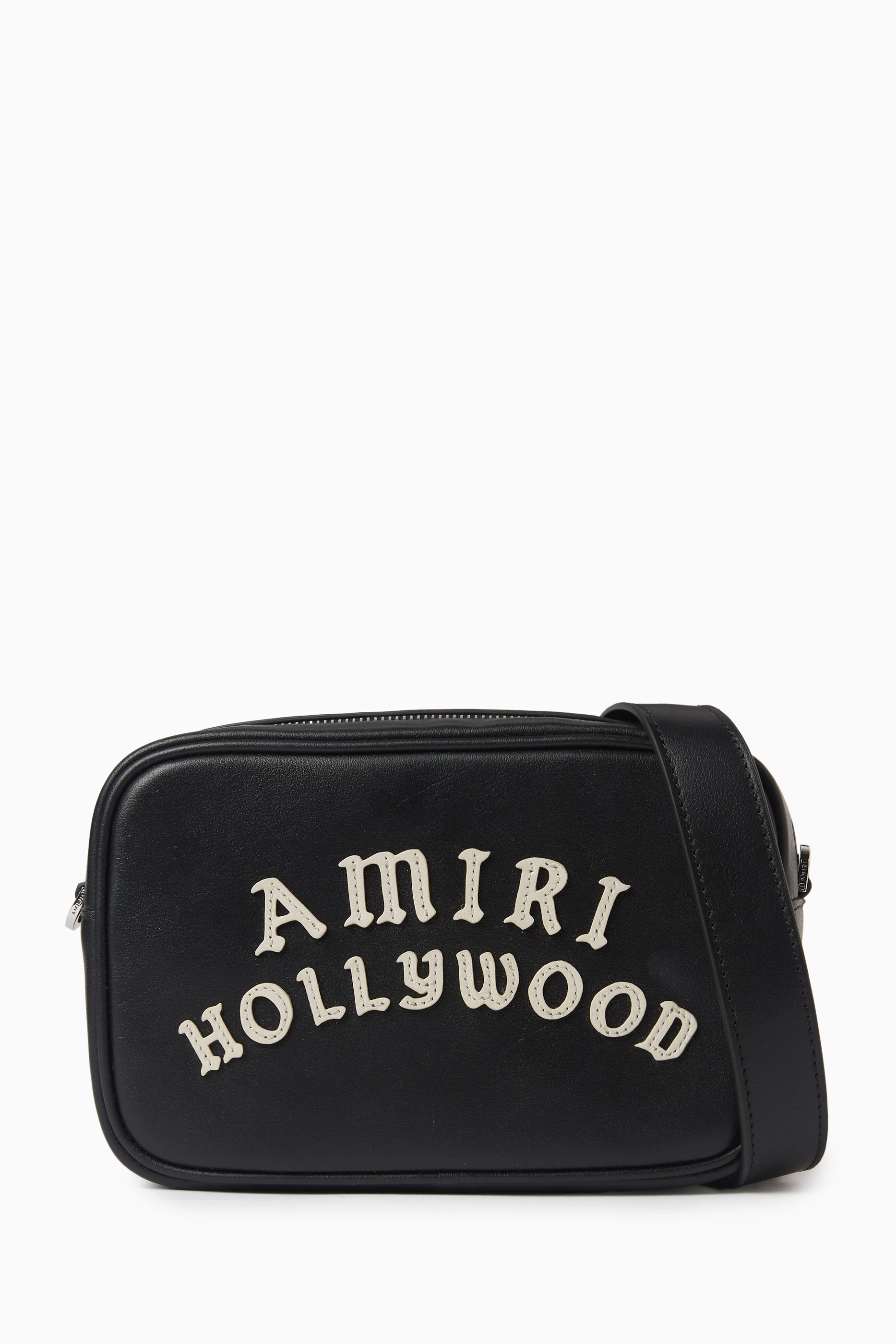 Buy Amiri Black Hollywood Logo Camera Bag in Leather For Men 