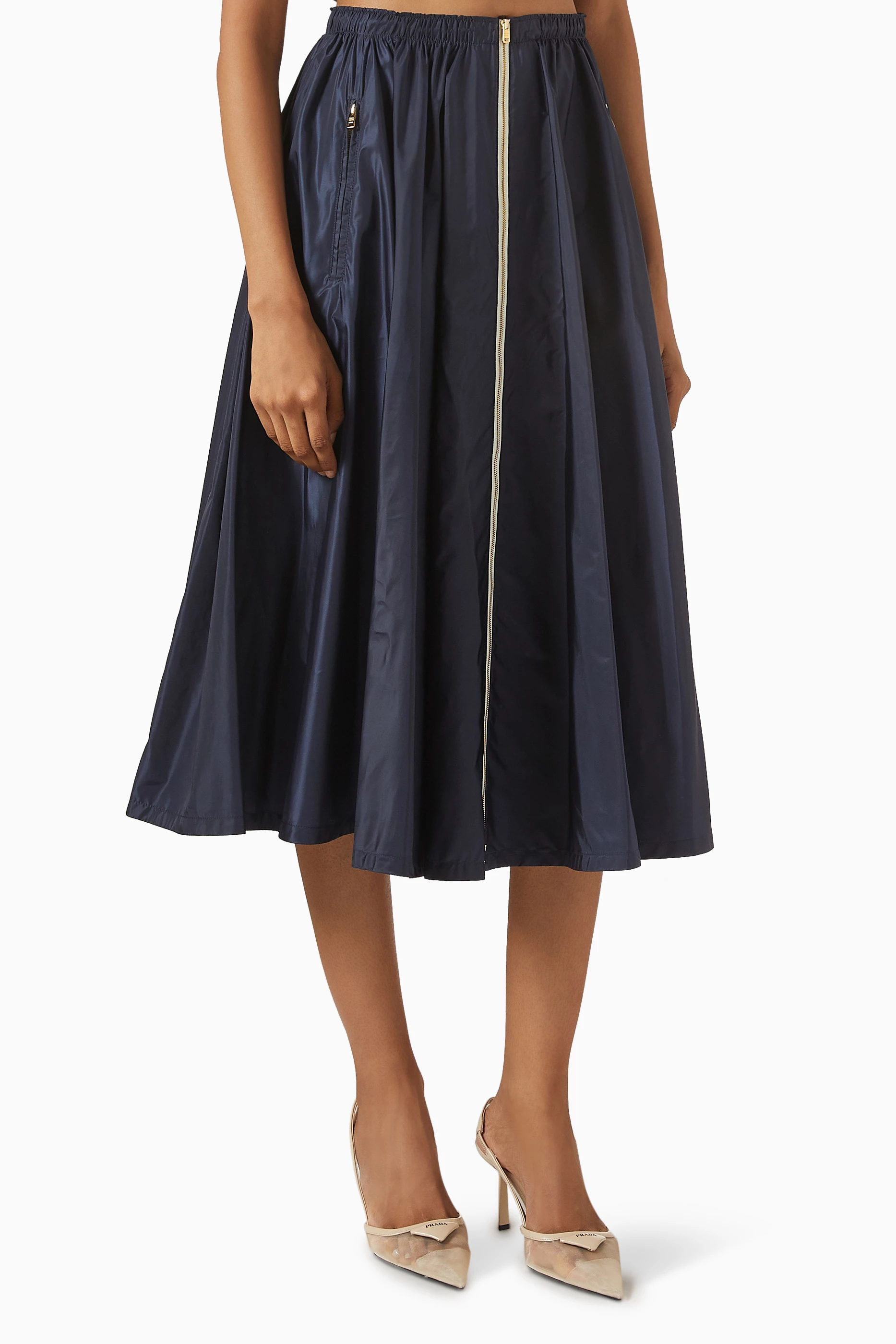 Buy Prada Blue Zip-up Midi Skirt in Re-Nylon For Women Online