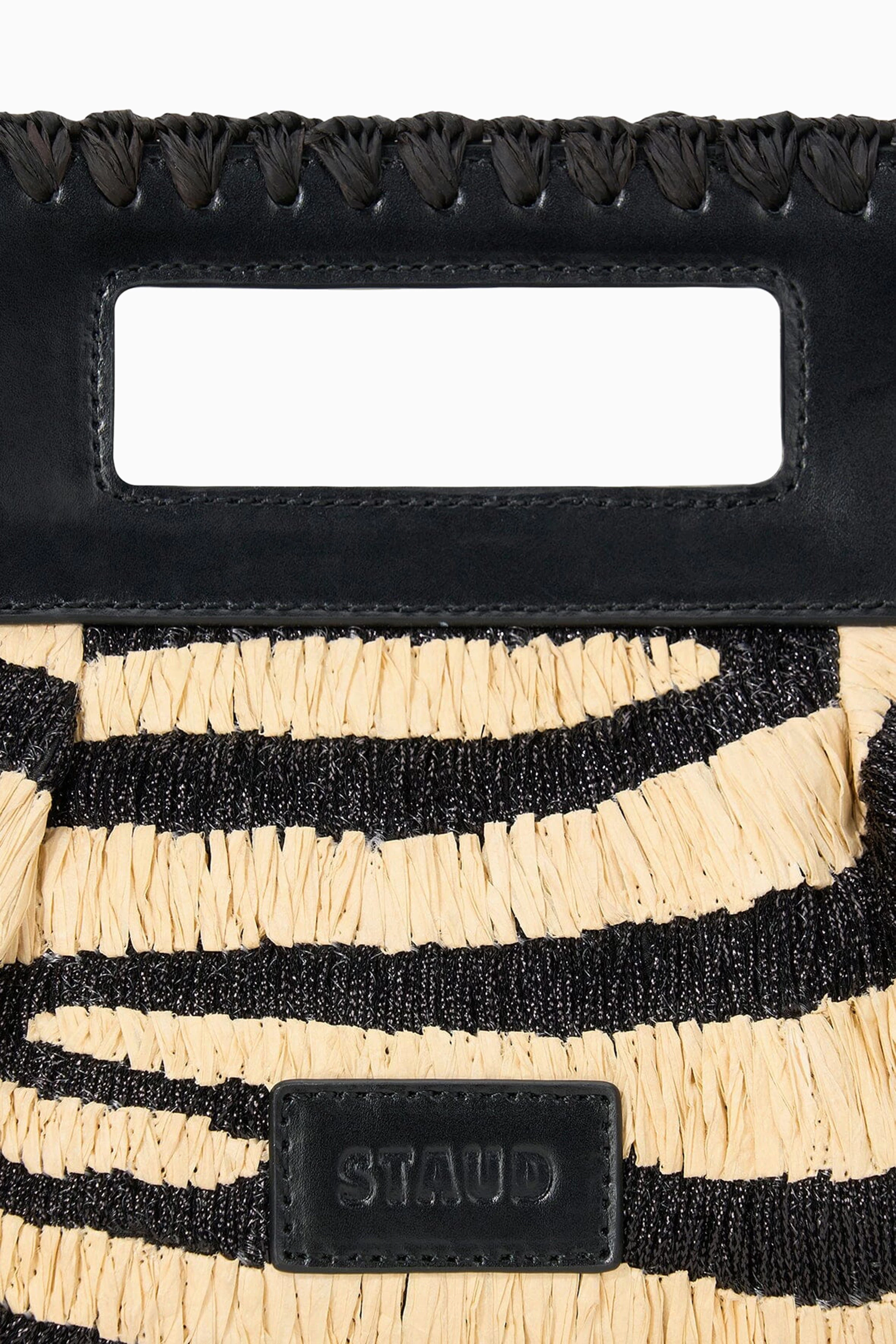 Buy Staud Black Lena Clutch Bag in Zebra-print Raffia & Leather