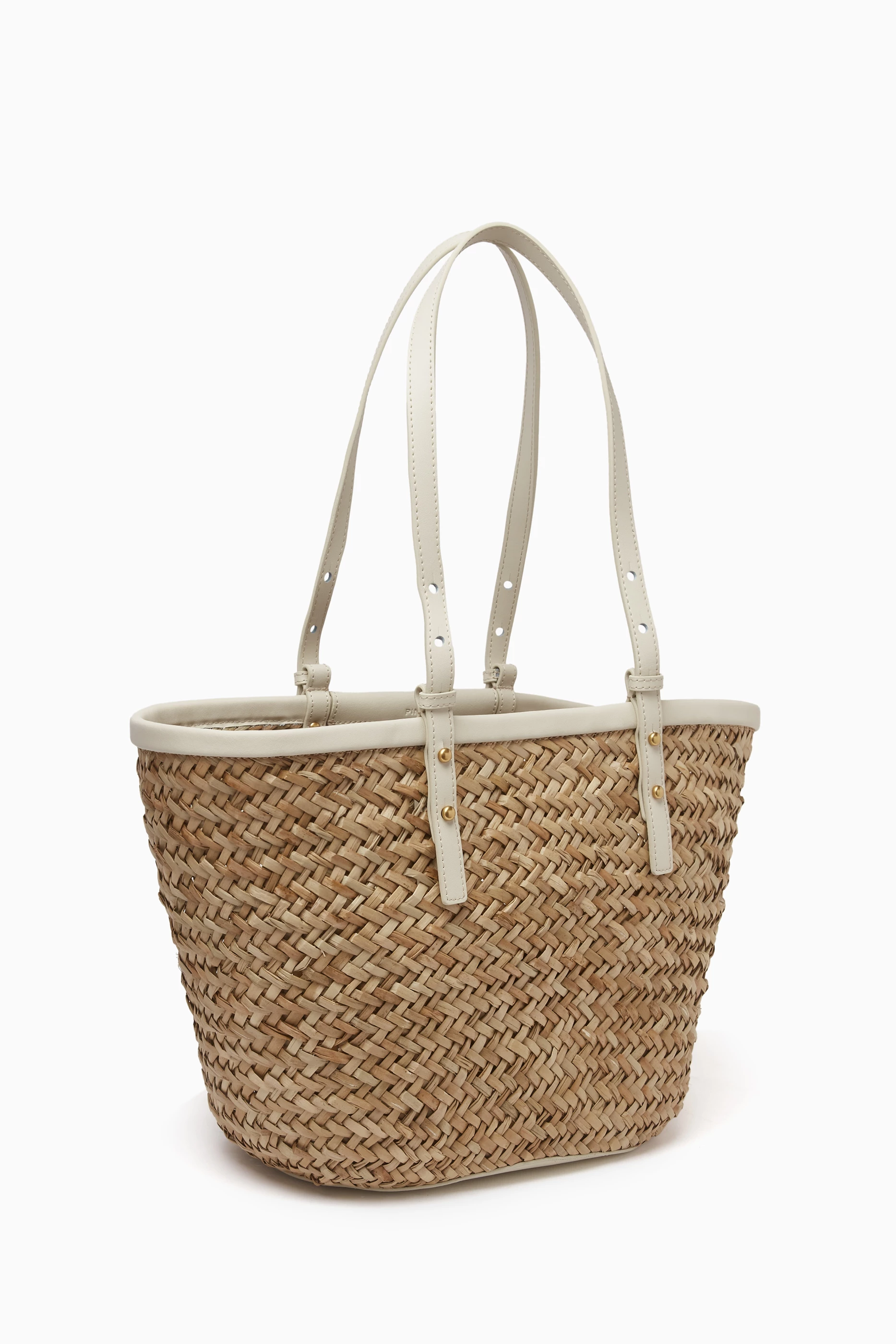 Buy PINKO White Love Summer Basket Shoulder Bag in Raffia