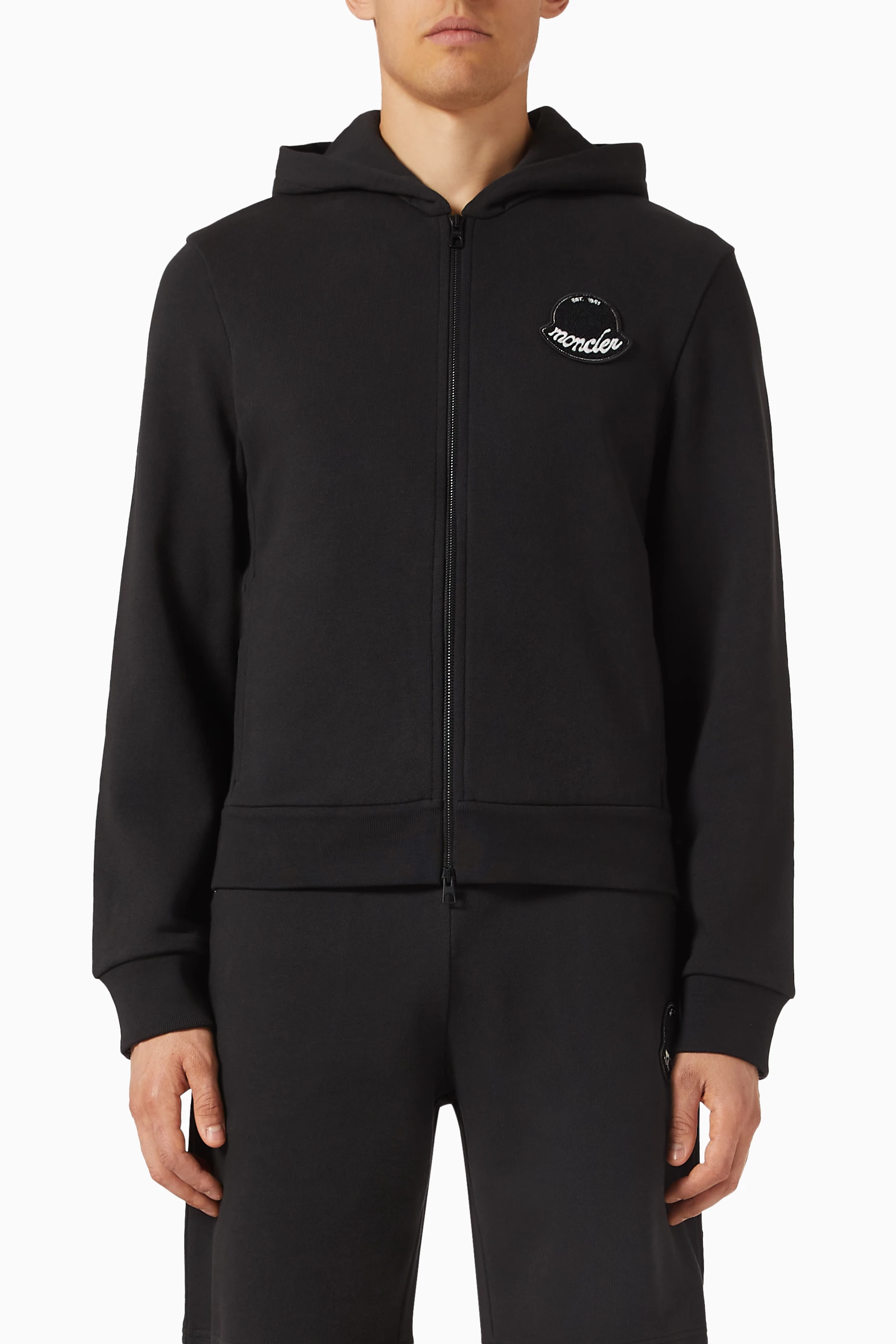 Buy Moncler Black Logo Patch Hoodie in Cotton For Men Online