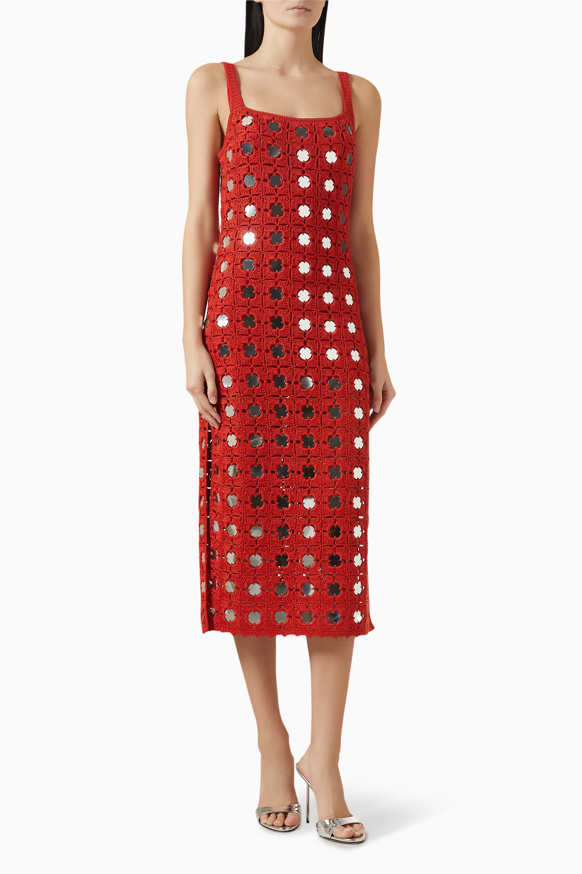 toccin clementine mirror crochet midi-dress Buy Toccin Red Clementine Mirror Dress in Crochet Knit For Women Online