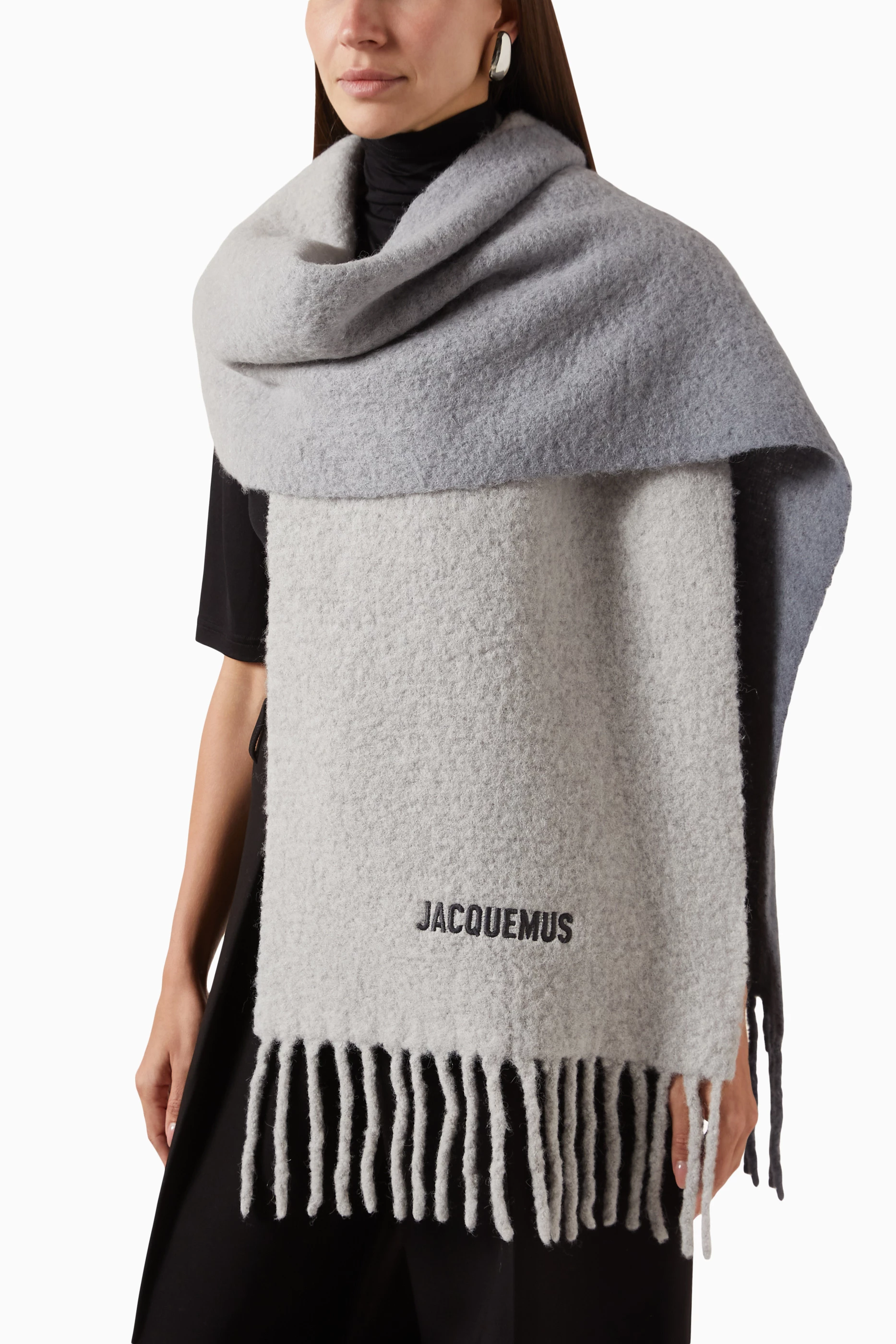 Buy Jacquemus Grey L'écharpe Moisson Scarf in Alpaca Wool For