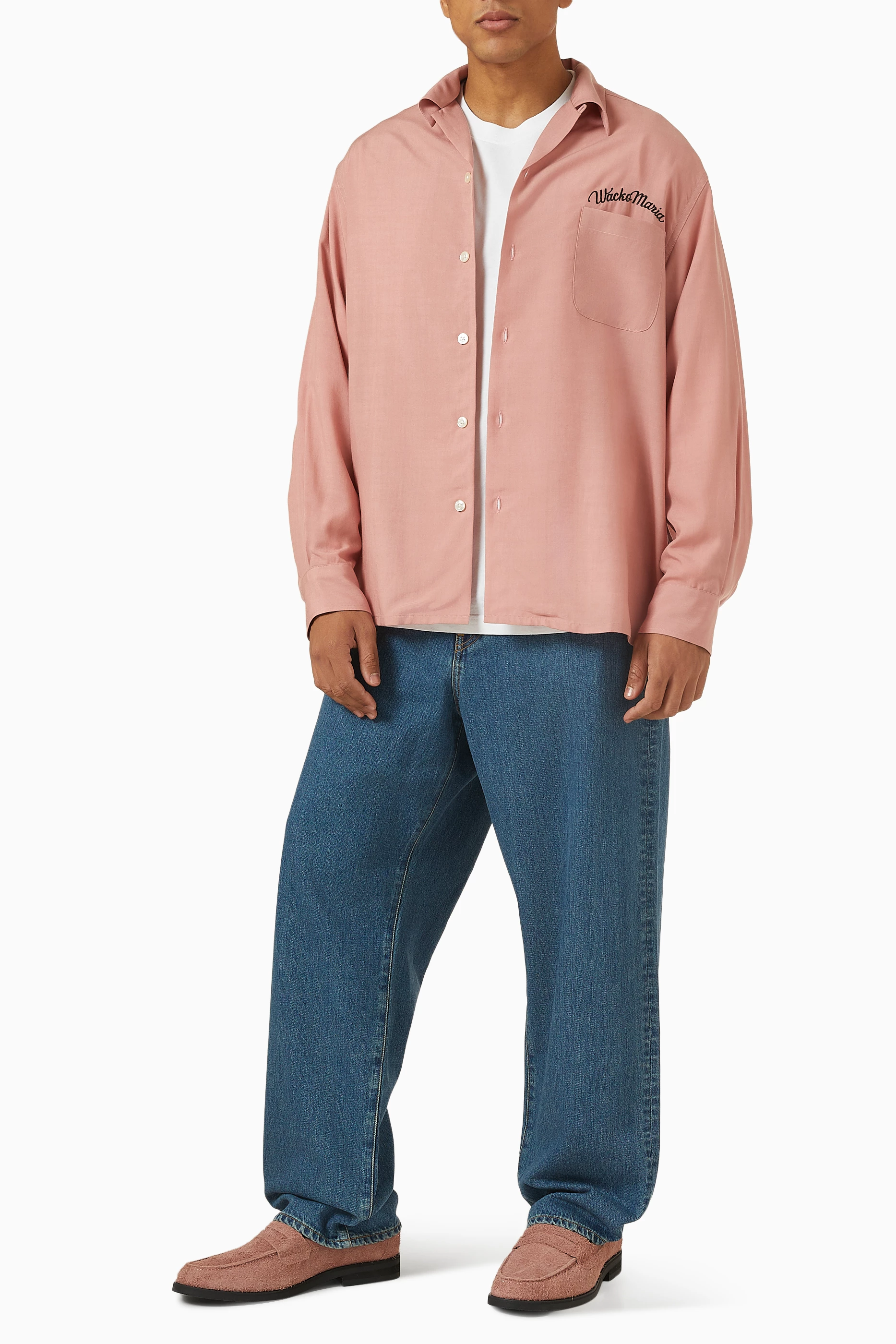 Buy WACKO MARIA Pink 50s Embroidered Shirt in Tencel For Men
