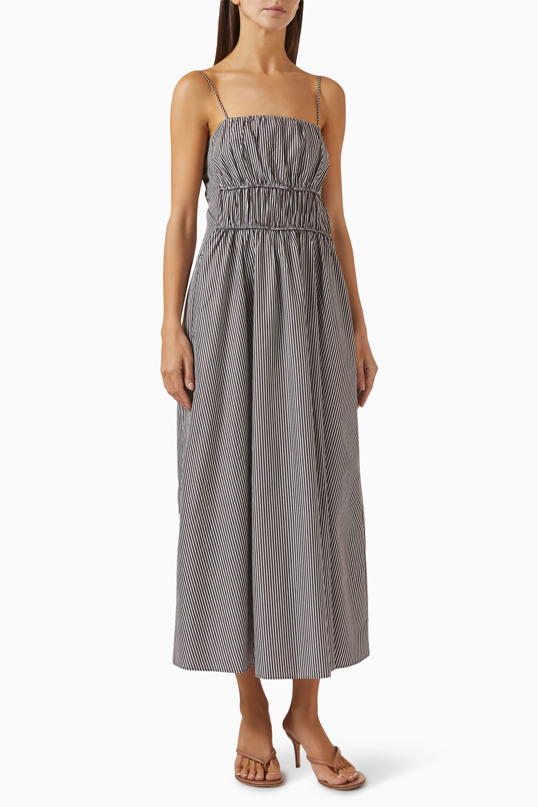 Buy COS Brown Striped Midi Dress in Cotton For Women Online