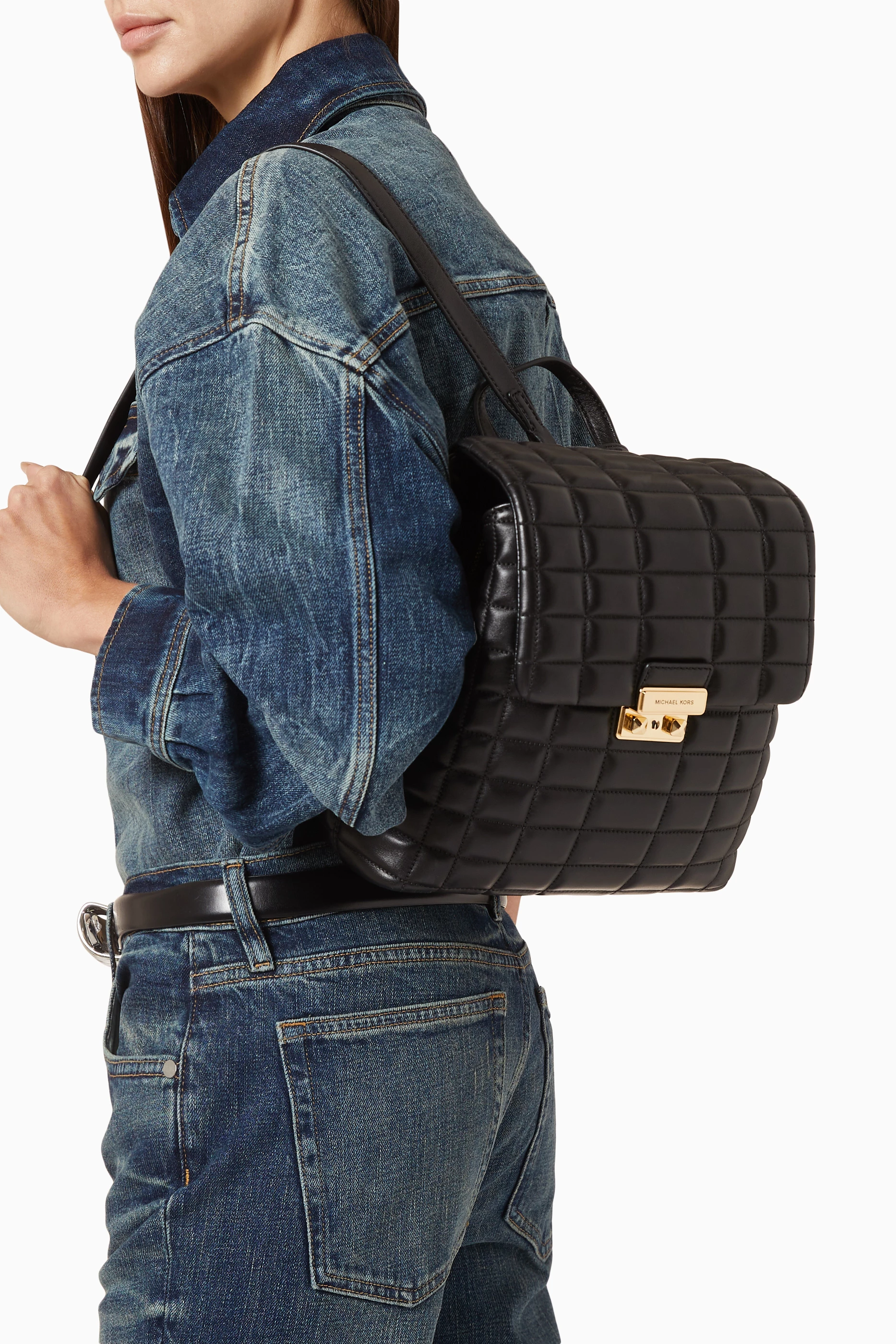 Buy Michael Kors Black Tribeca Small Backpack in Quilted  display picture 2