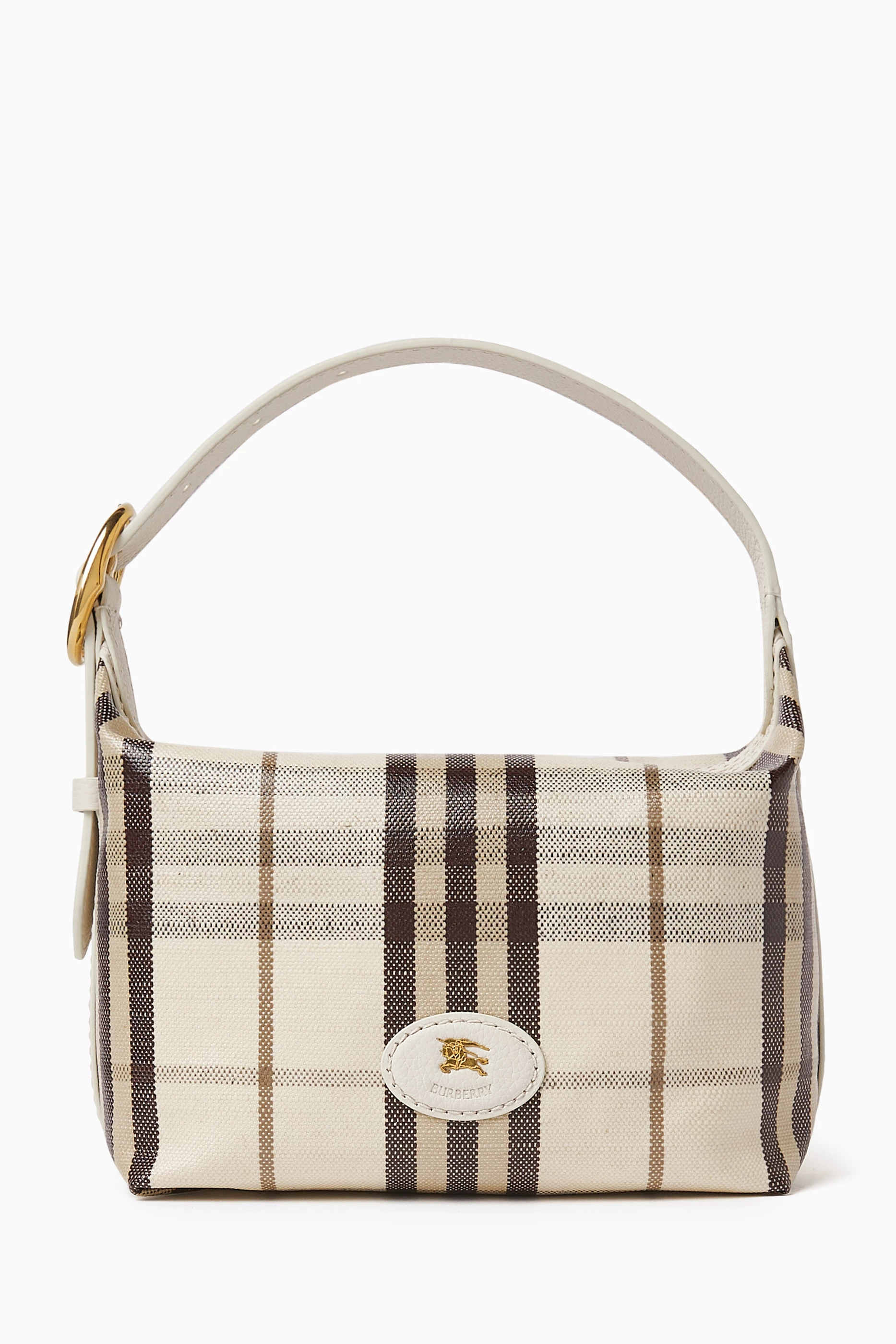 Buy Burberry White Mini Highlands Duffle Bag in Check Canvas For