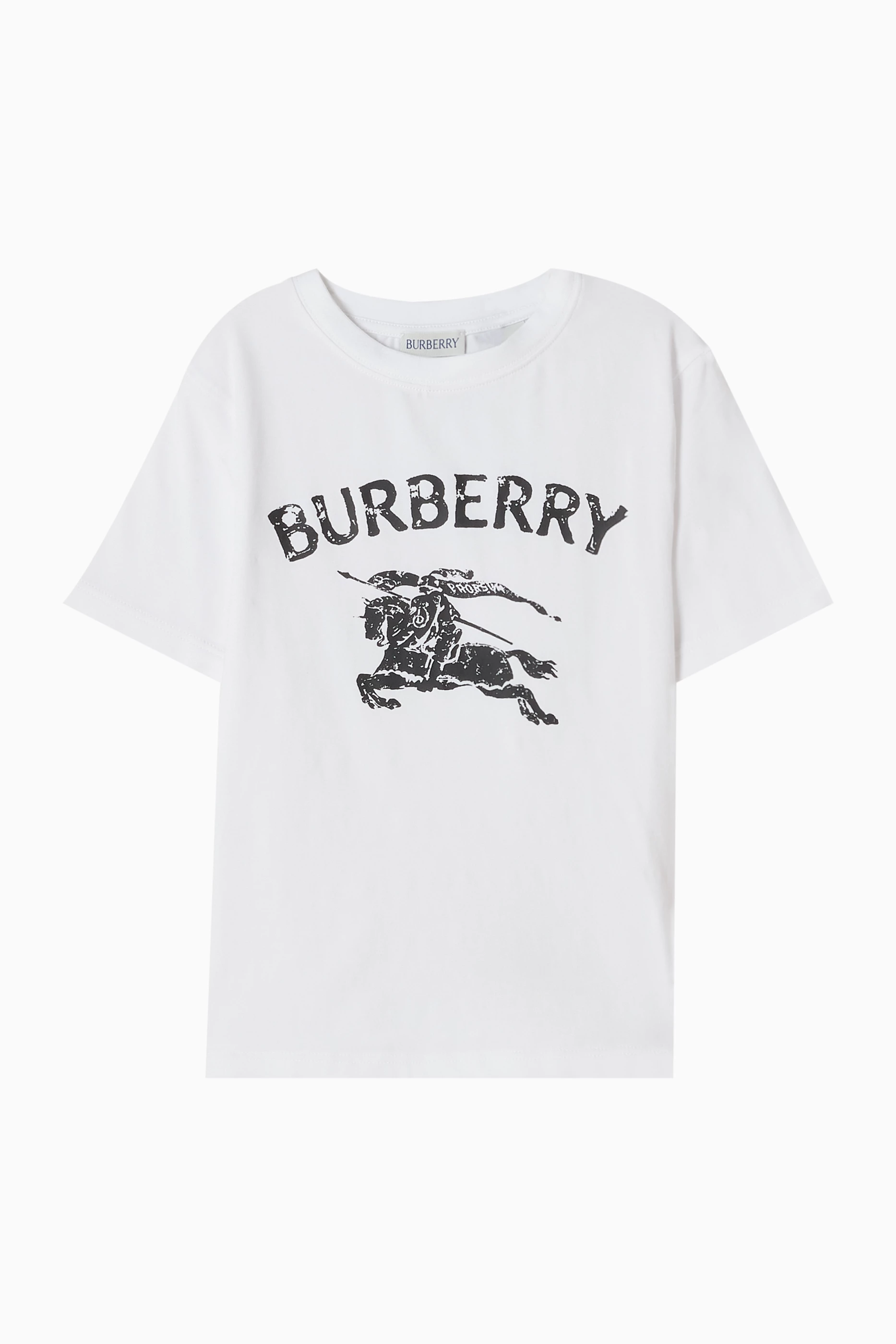 Buy Burberry White Equestrian Knight T-shirt in Cotton For Boys