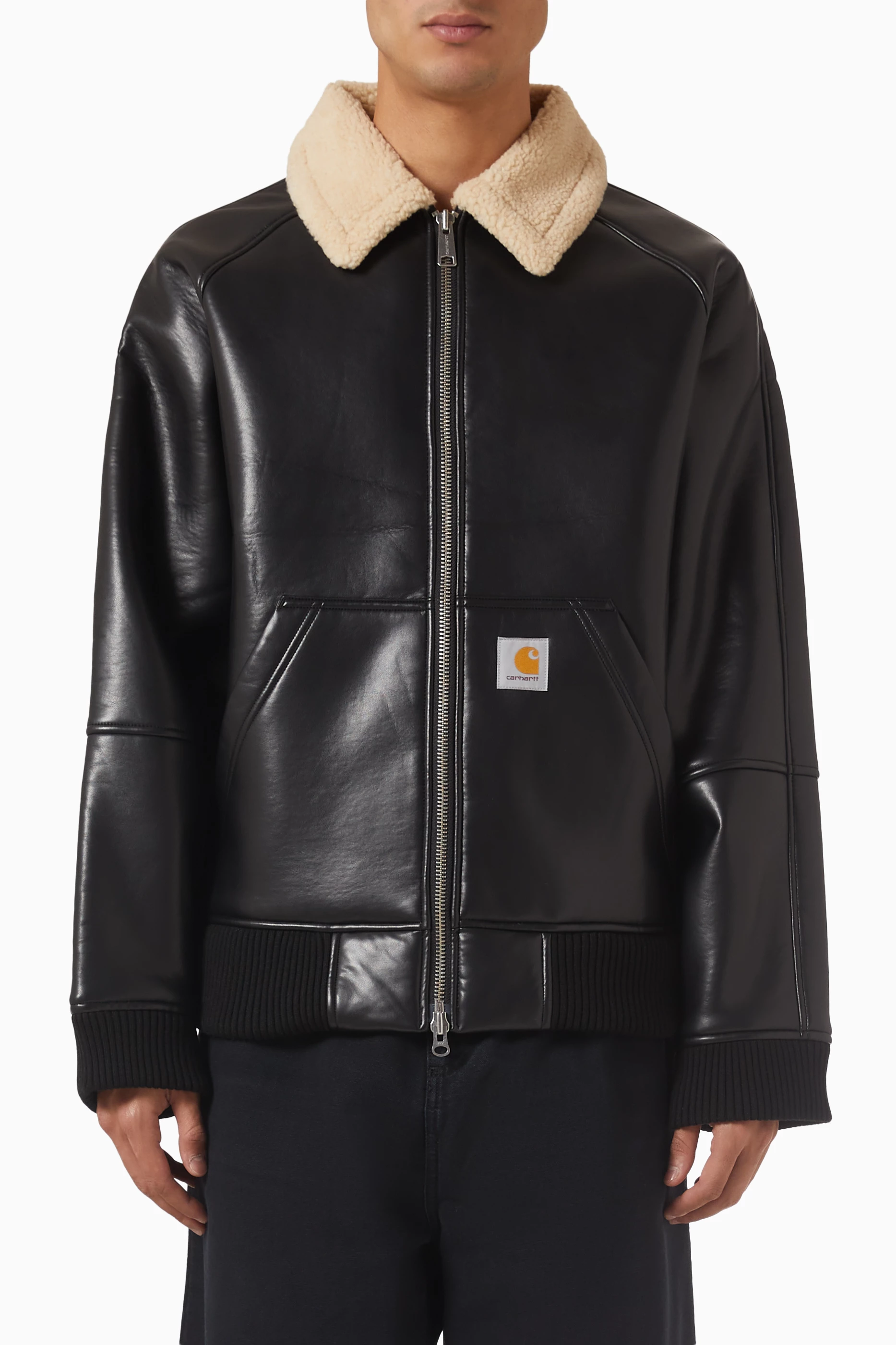 Buy Carhartt WIP Black Shepton Jacket in Faux Leather For Men