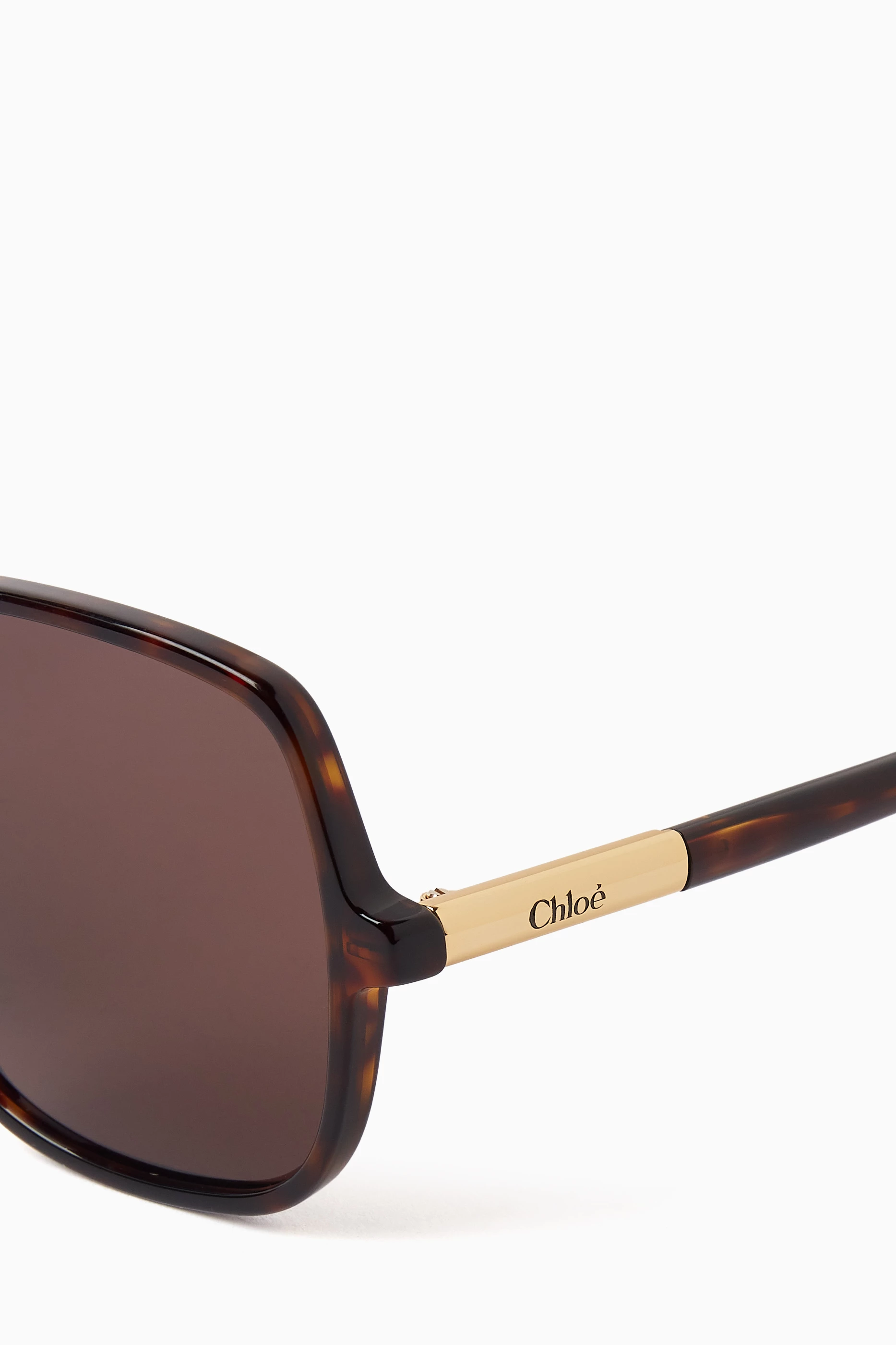 Buy Chloé Brown Oversized Rectangle Sunglasses in Acetate 