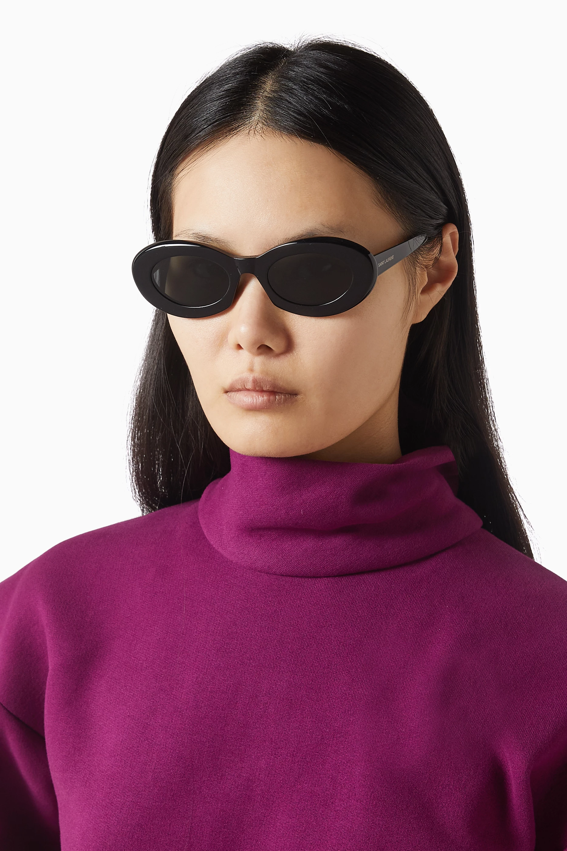 NEW Saint Laurent SL594 Oval Sunglasses in Black Saint Laurent SL M94 S (53 - 20) with Grey lenses and Black  main image 2