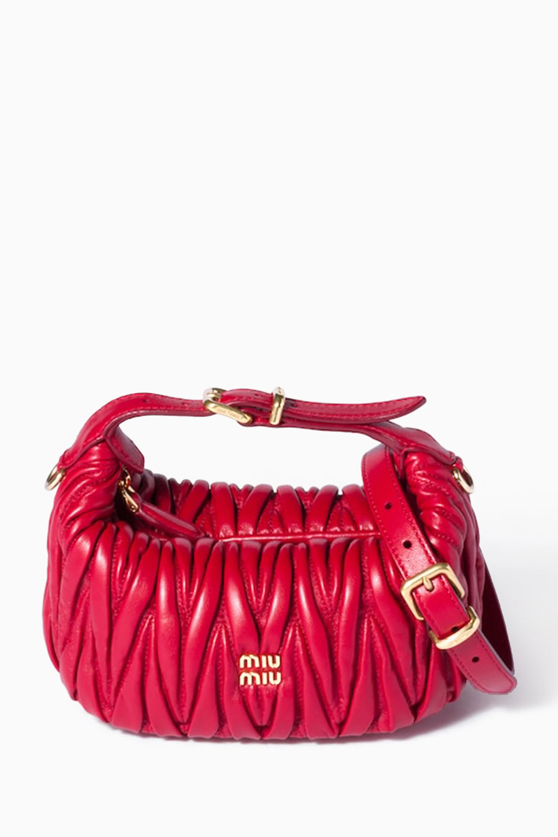Buy Miu Miu Red Logo Pouch in Matelassé Nappa Leather For Women