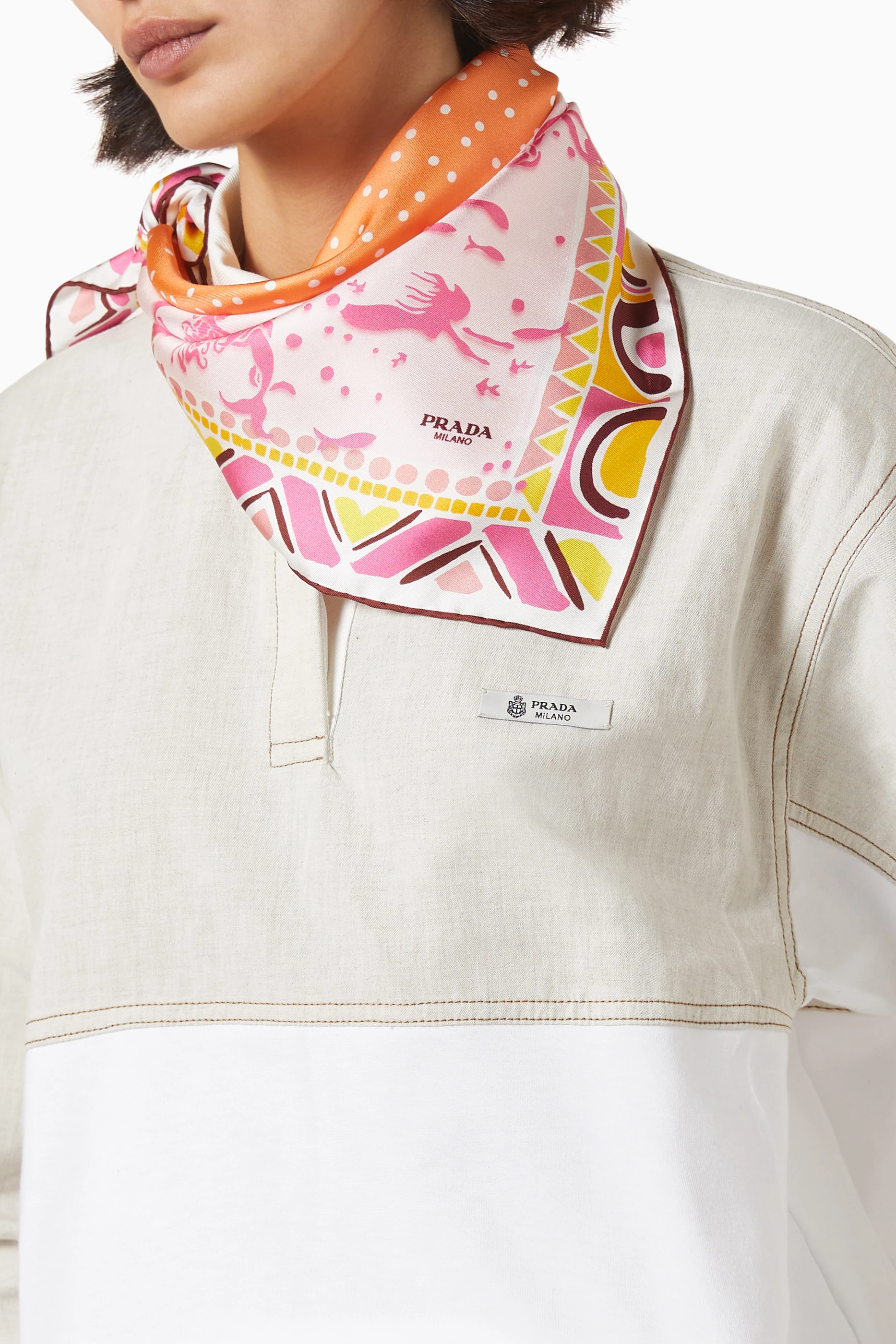 さ*様 00's prada summer wool straight slac Buy Prada Yellow Printed Scarf in Silk Twill For Women Online