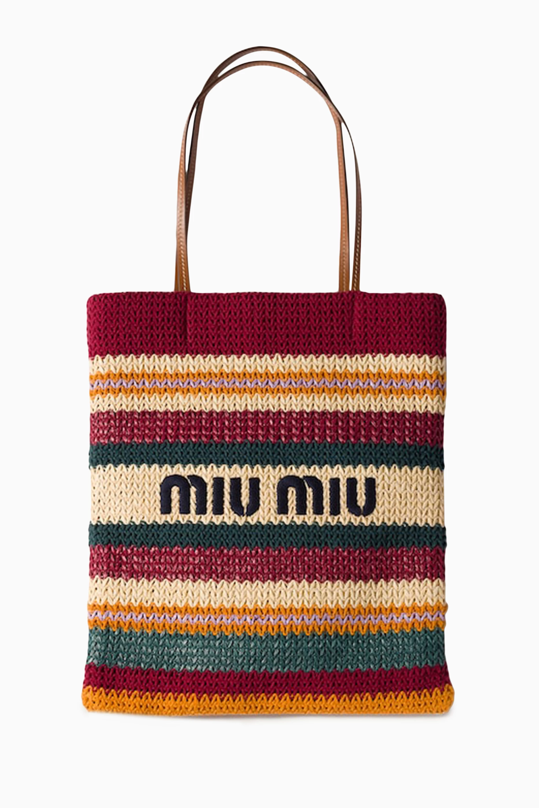 Buy Miu Miu Burgundy Woven Tote Bag in Raffia For Women Online