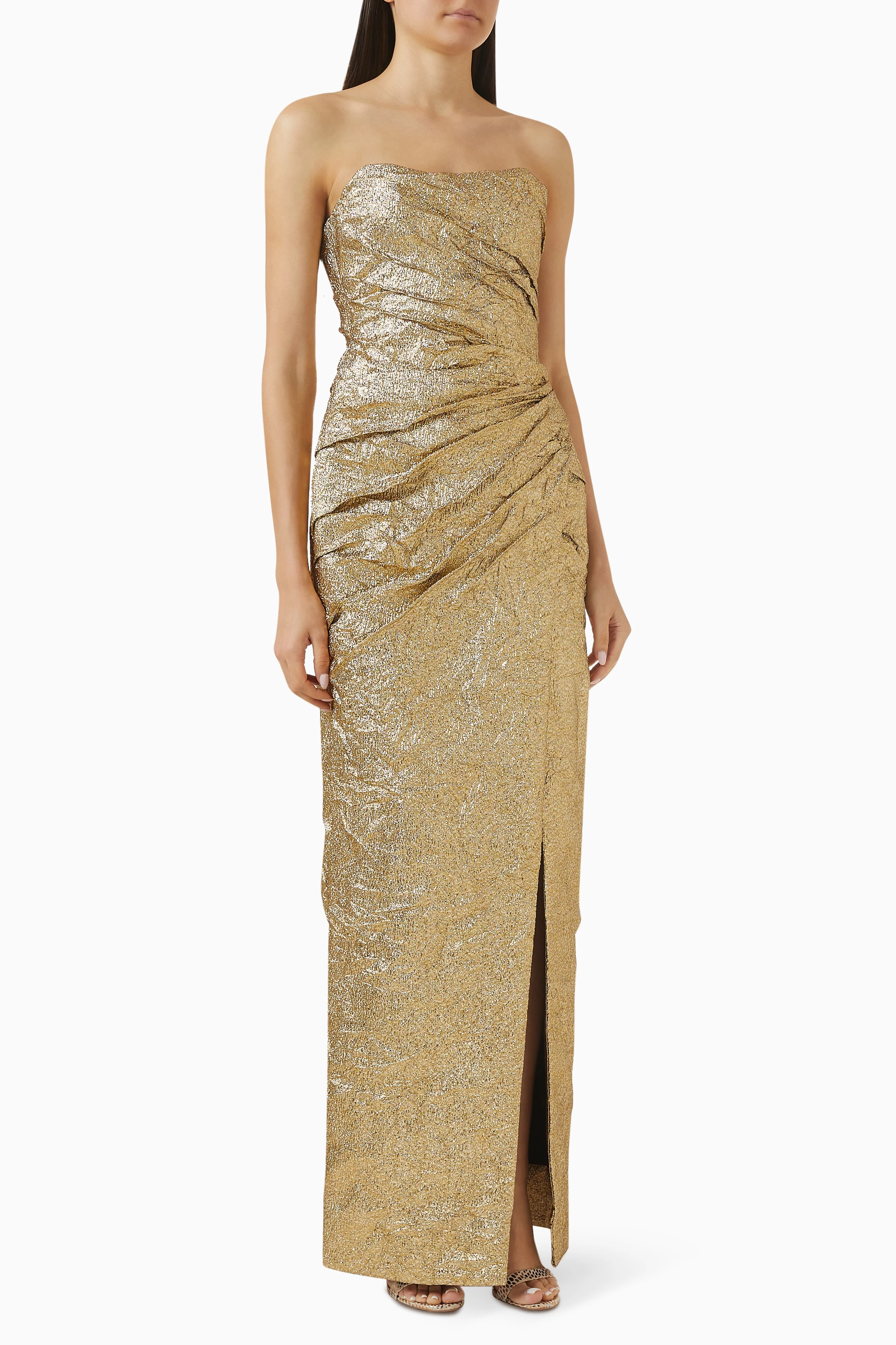 green emerald velvet dress STRAPLESS GOLD DRESS Gold / 46 main image 0