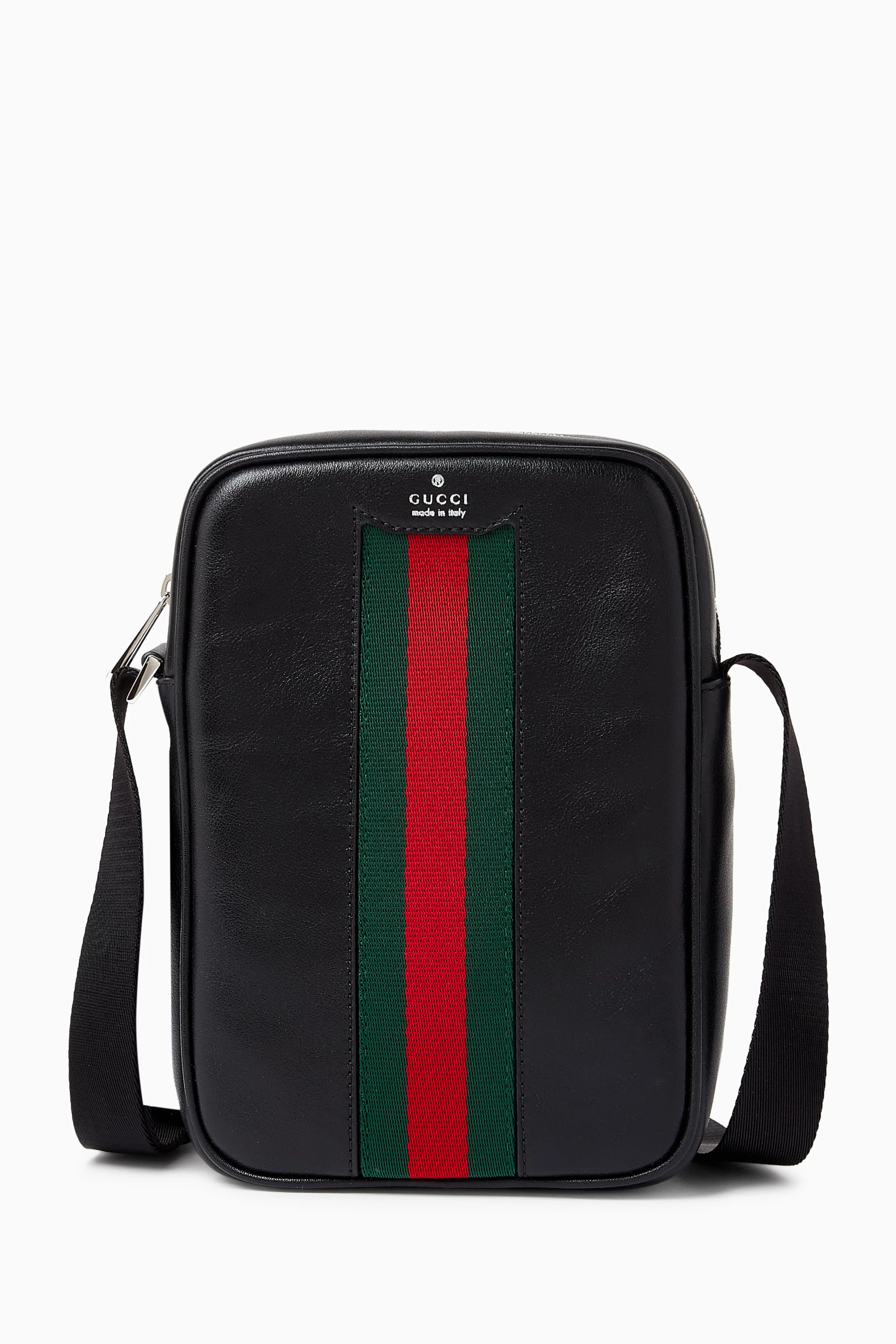 Buy Gucci Black Mini Web Shoulder Bag in Leather For Men Online 