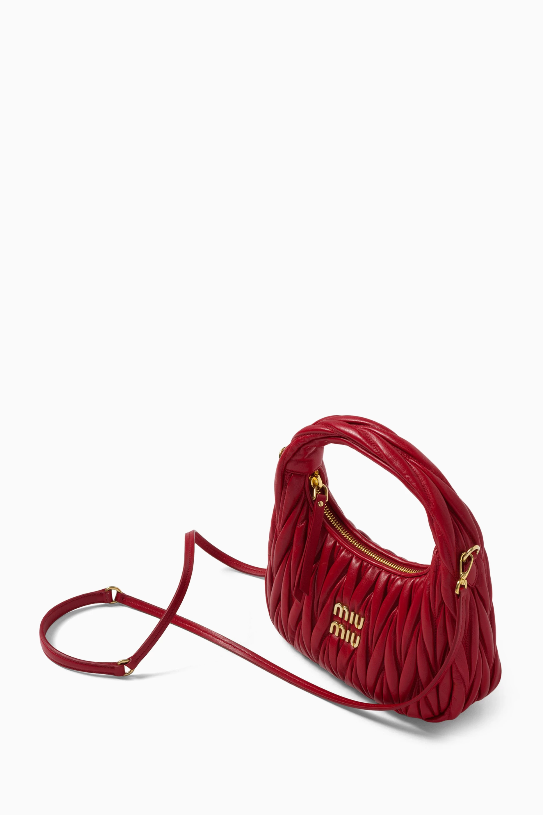 Buy Miu Miu Red Wander Top-handle Bag in Matelasse Nappa Leather