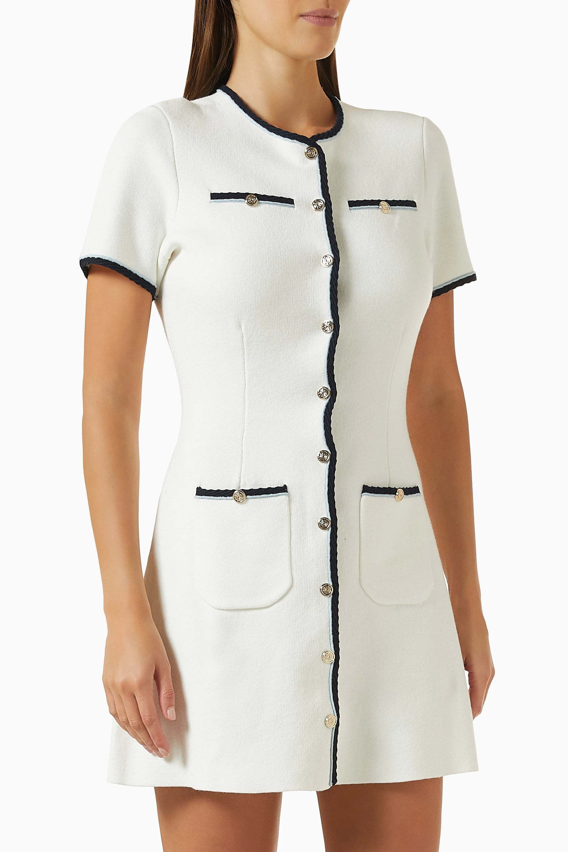 Buy Maje Neutral Contrast-trim Knit Mini Dress For Women Online | Ounass  Oman