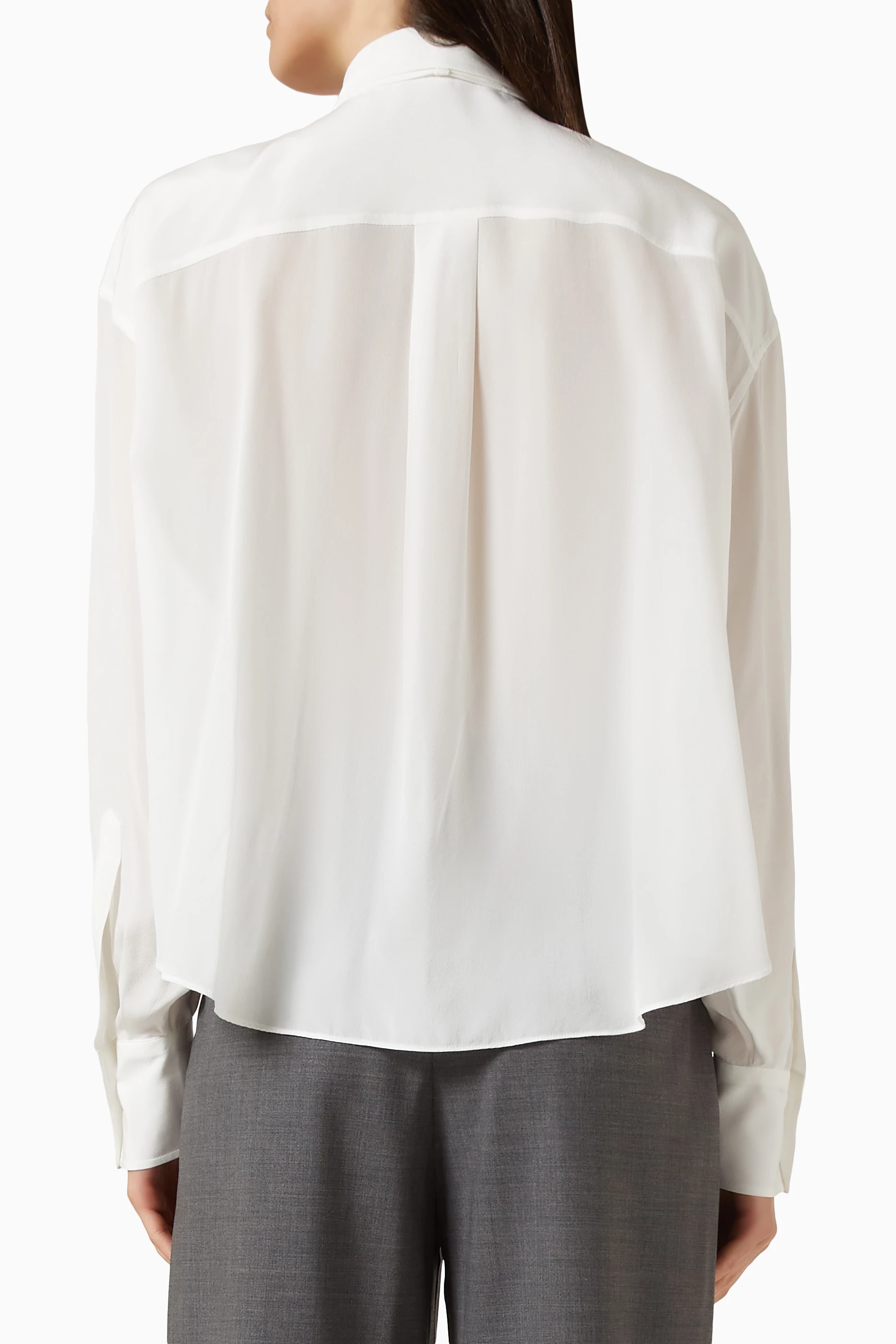 BRUNELLO CUCINELLI ホワイトブラウス Buy Brunello Cucinelli White Tie Shirt in Crêpe de Chine For Women