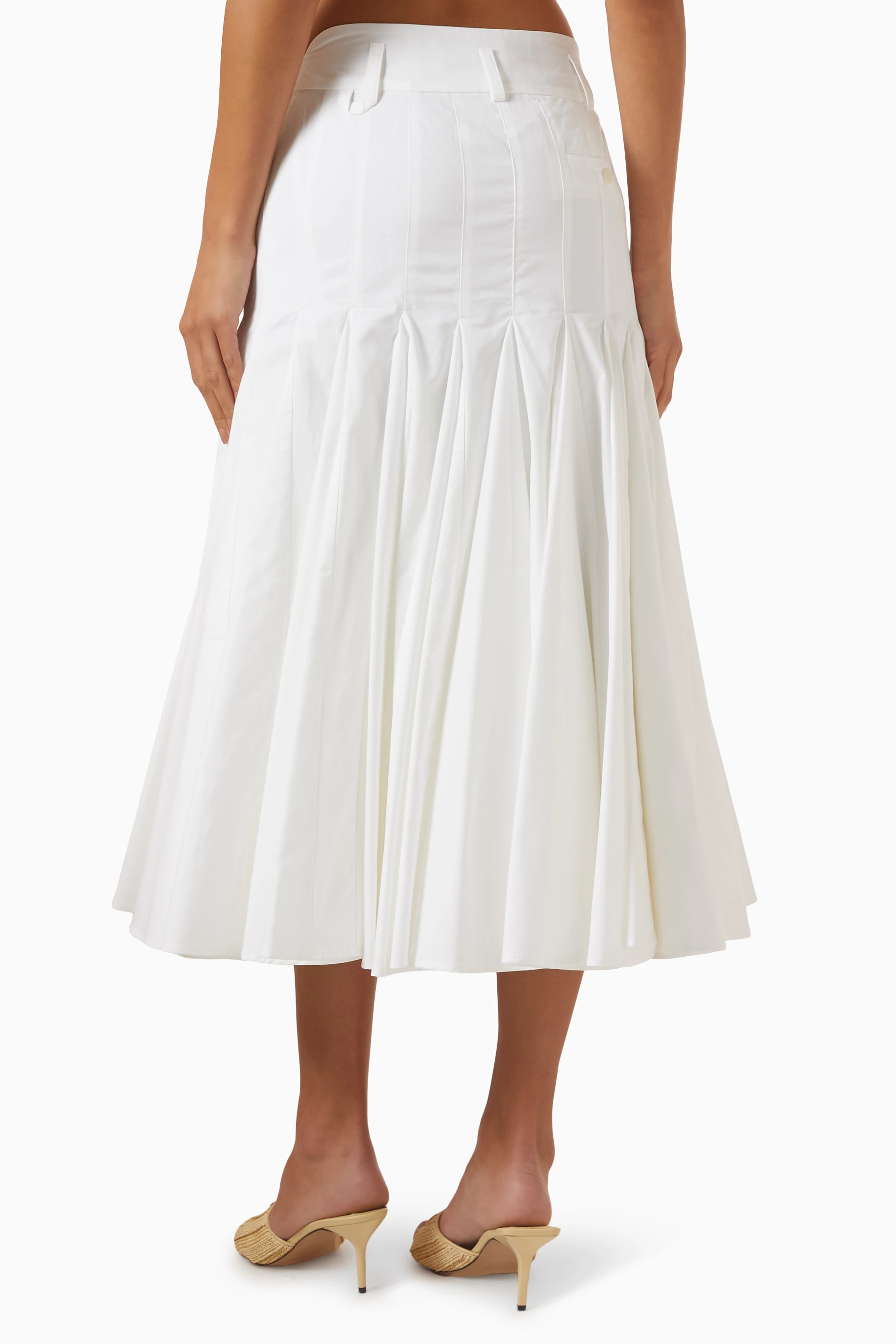 Buy Jacquemus White La Jupe Agave Flared Midi Skirt in Cotton For