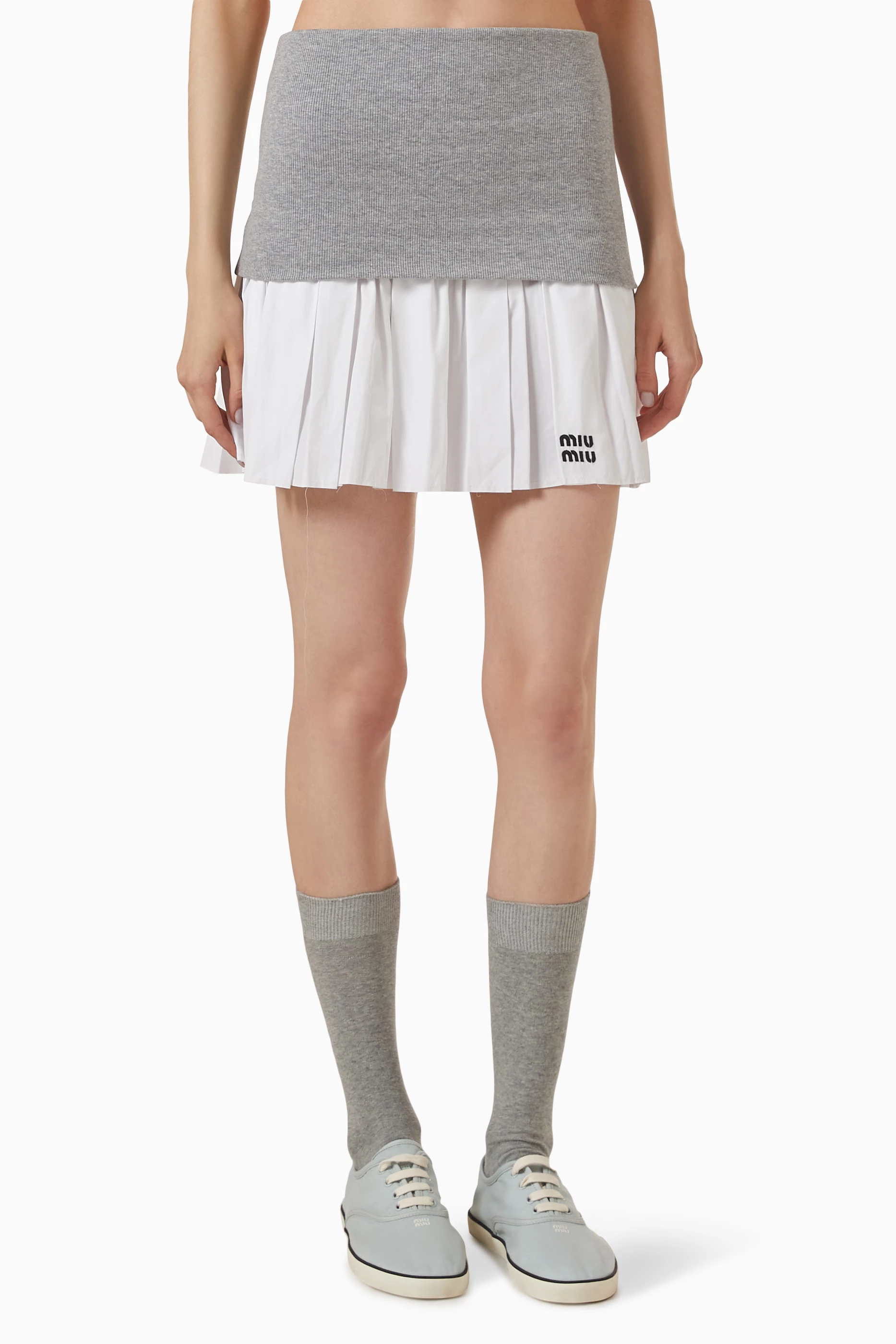 Buy Miu Miu Grey Knit-waist Mini Skirt For Women Online | Ounass Oman