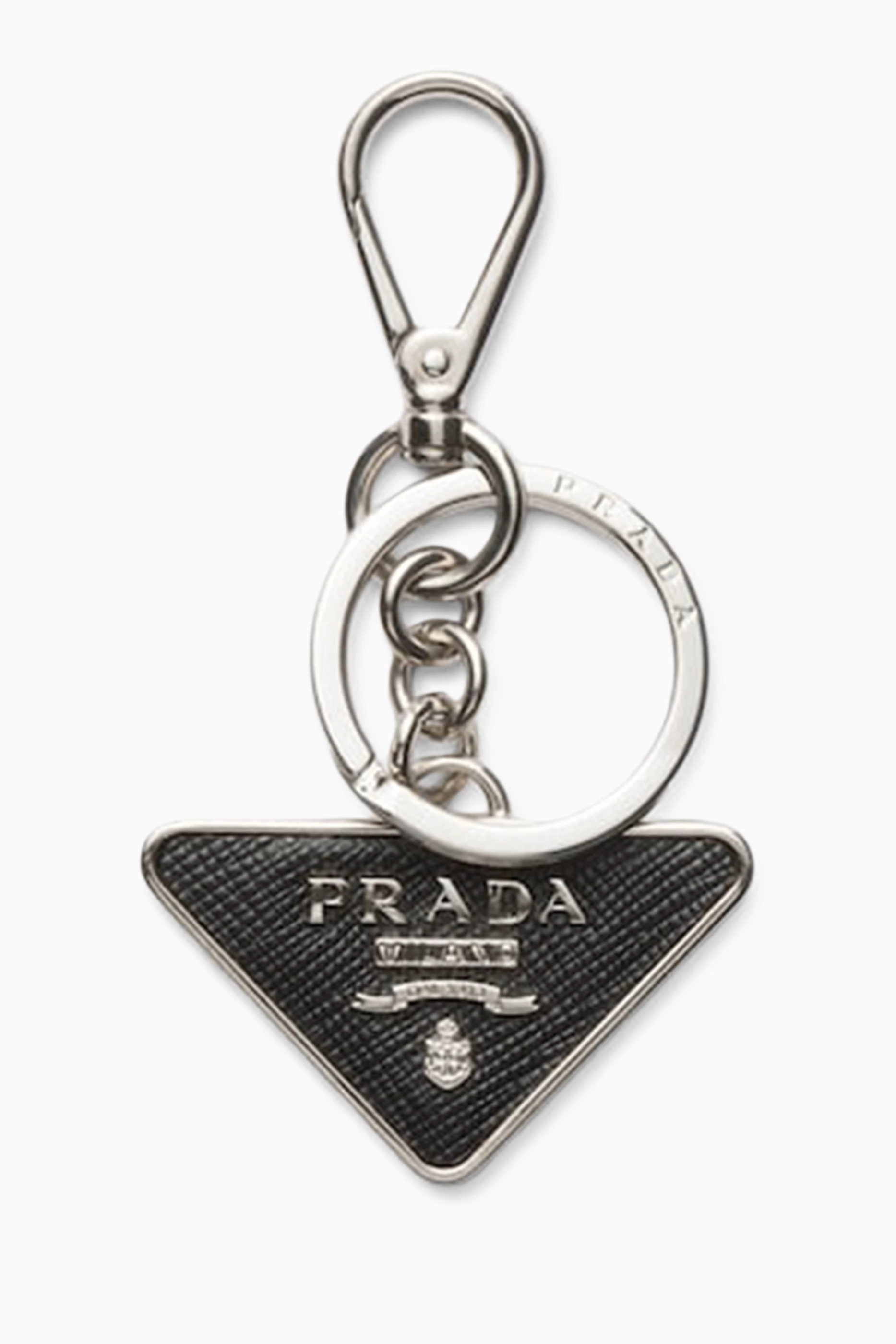 Buy Prada Black Triangle Logo Keychain in Saffiano Leather For Men