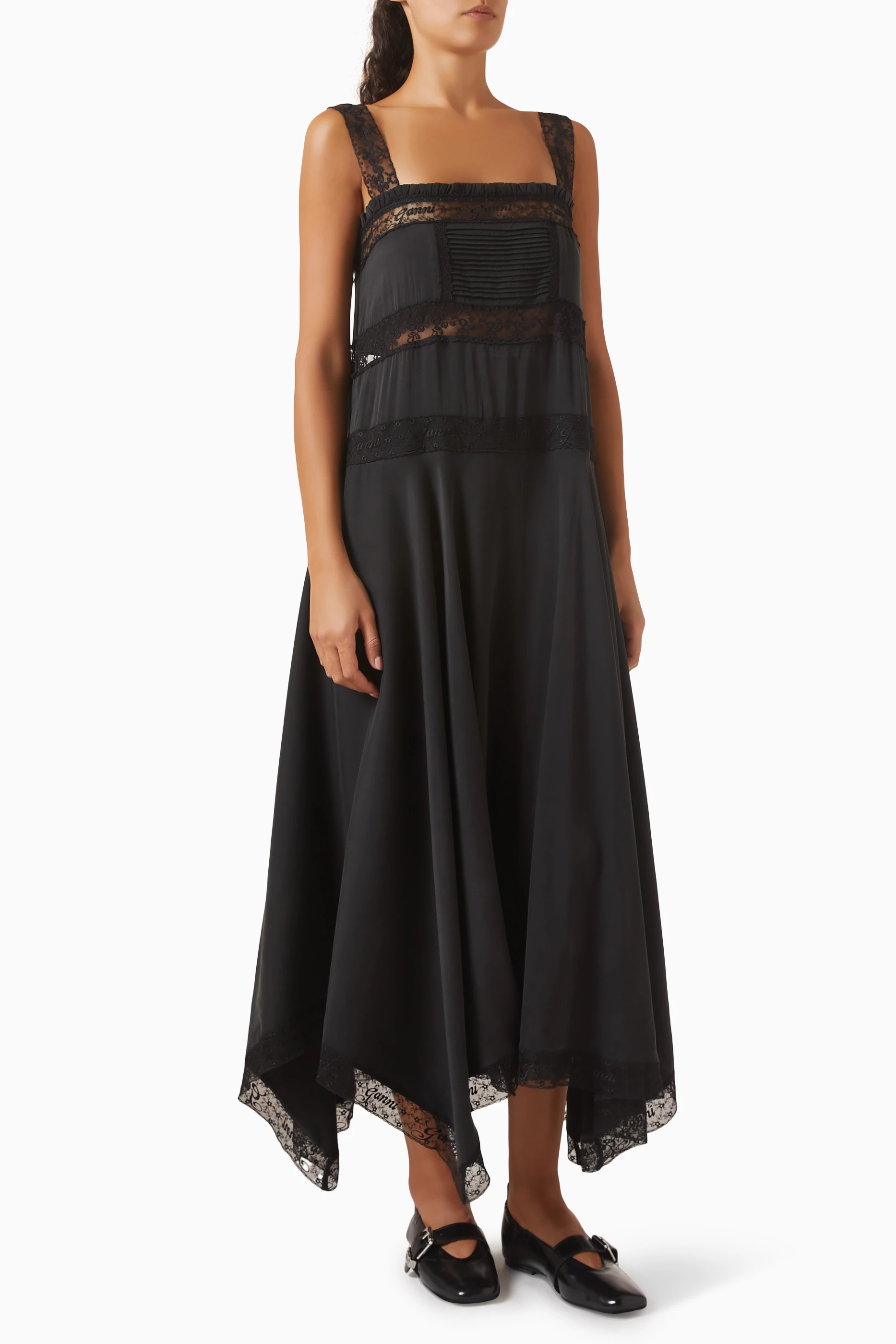 ganni sandwashed silk dress Buy Ganni Black Sandwashed Slip Dress in Silk Blend For Women Online