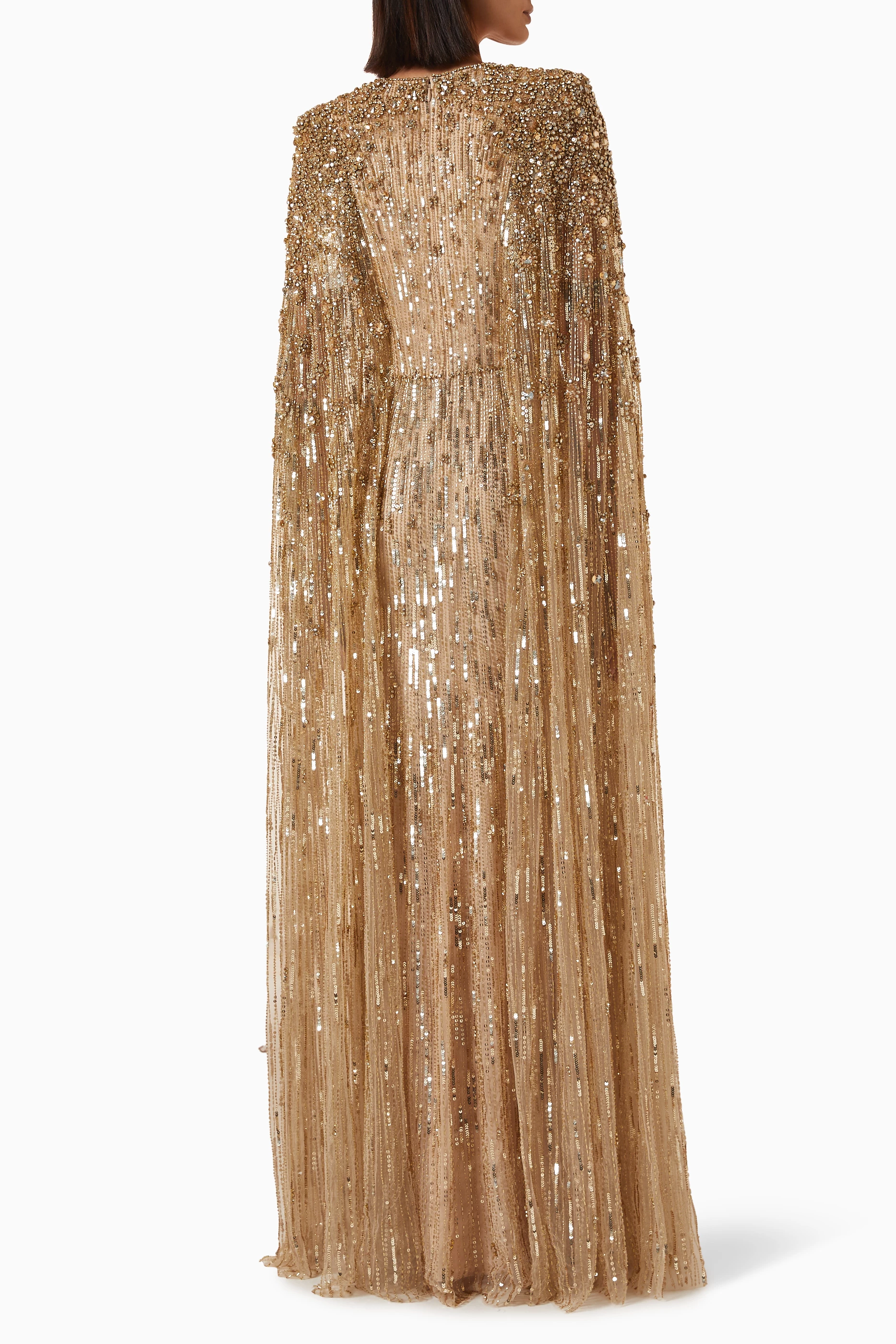 jenny packham gold dress with cape Jenny Packham Sequin-embellished Maxi Dress