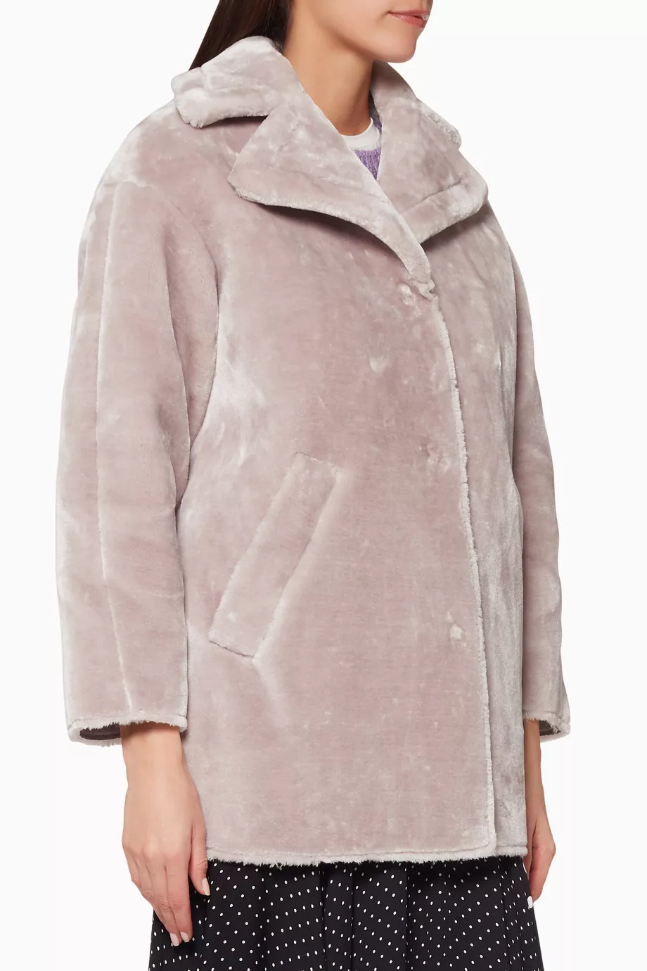 Buy WHISTLES Purple Lilac Faux Fur Cocoon Coat for Women in Oman