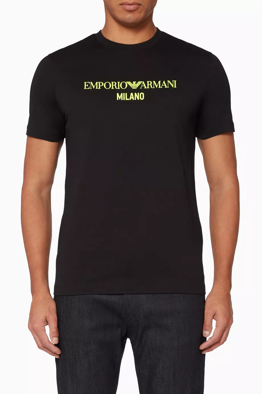 Shop Emporio Armani Yellow Milano Logo Cotton T-Shirt for MEN | Ounass Oman