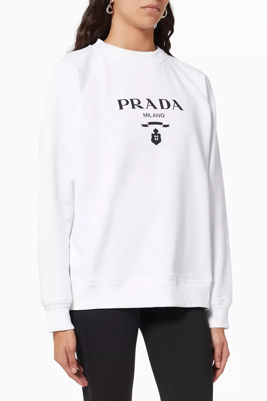 Shop Prada White Logo Embroidered Sweatshirt in Cotton for WOMEN | Ounass  Oman