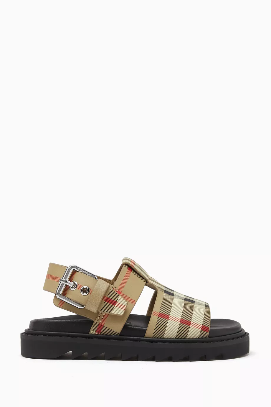 Buy Burberry Neutral Vintage Check Buckled Sandals in Leather for