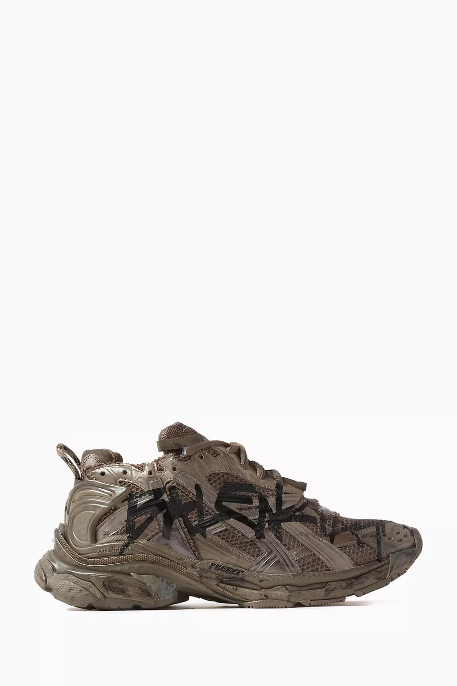Buy Balenciaga Brown Graffiti Runner Sneakers in Mesh Nylon for