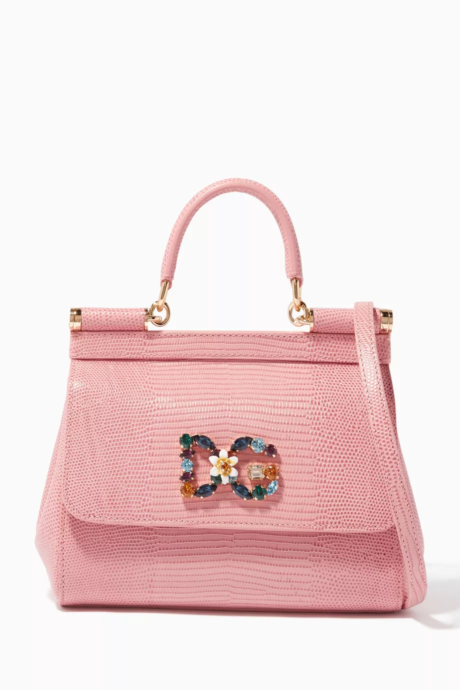 Buy Dolce & Gabbana Pink Pink Small Iguana-Effect Miss Sicily Bag