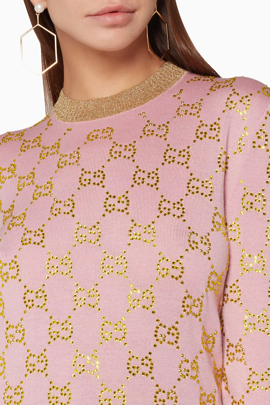 Buy Gucci Pink Pink GG Logo Crystal Sweatshirt For Women Online Ounass Oman