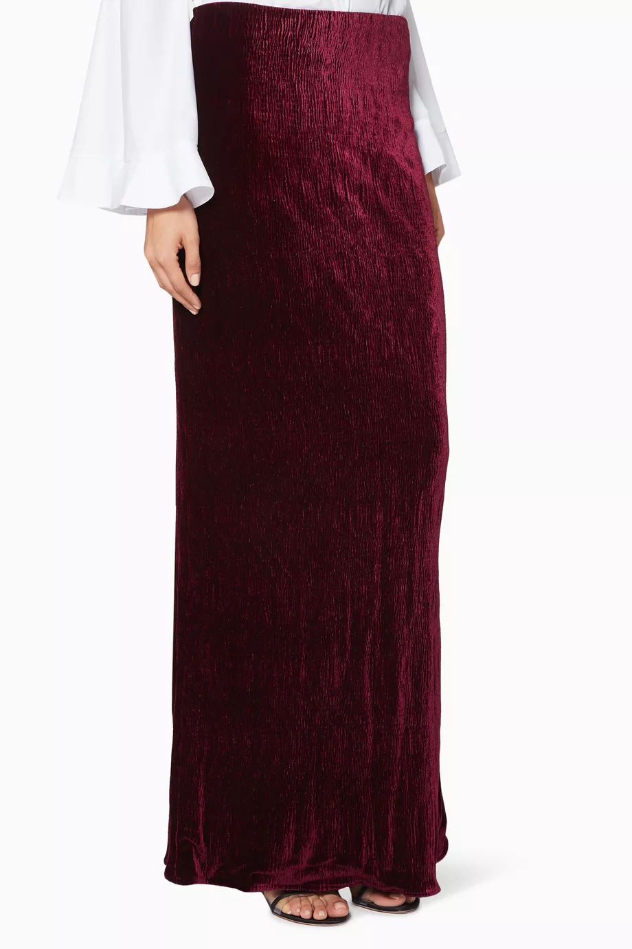 Buy Azulu Burgundy Burgundy Velvet Flutter Maxi Skirt For Women