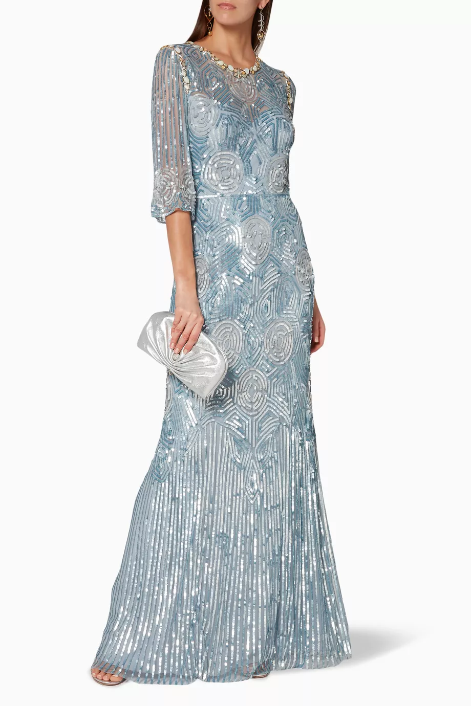 floral light blue dress Sylvie Dress in Light Blue Floral Brocade