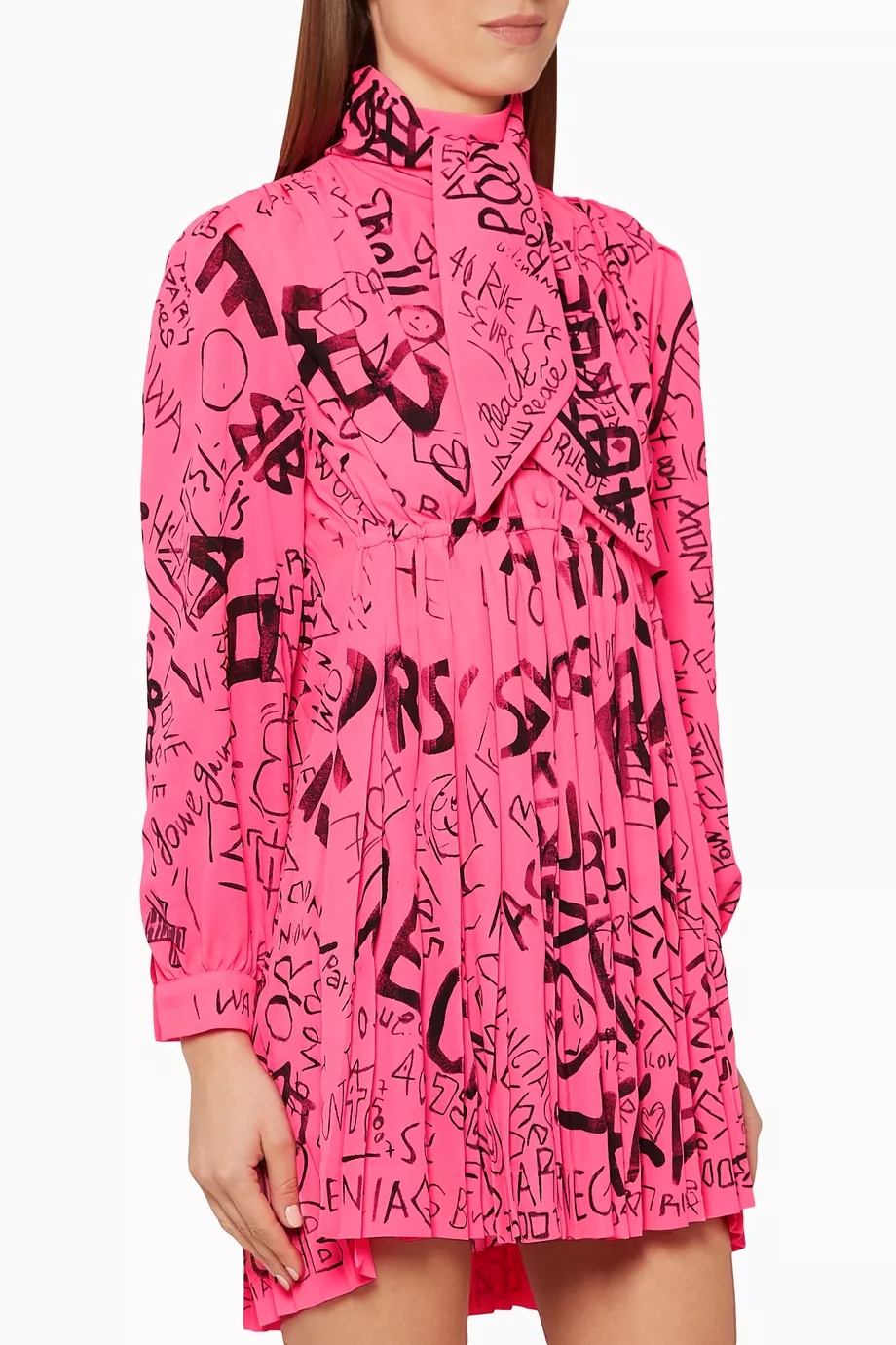 balenciaga pink graffiti dress Buy Balenciaga Pink Graffiti Print Pleated Dress For Women Online