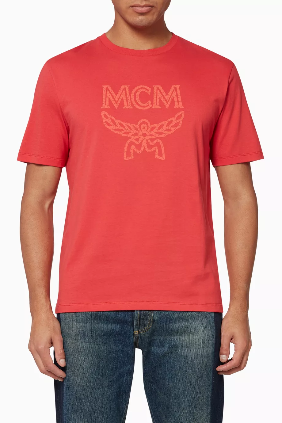 Buy MCM Red Classic Logo Jersey T Shirt For Men Online Ounass Oman