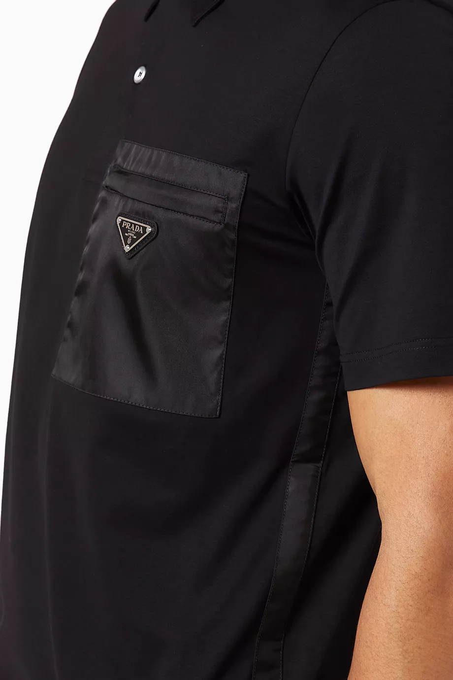 Buy Prada Black Triangle Logo Nylon Detail Stretch Cotton Polo For
