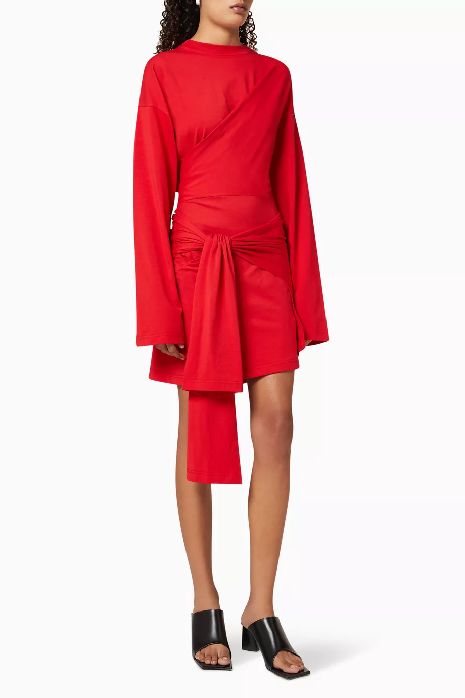 red jersey wrap dress Alejandra Alonso Rojas Draped Long Sleeved Jersey Gown in Red 4