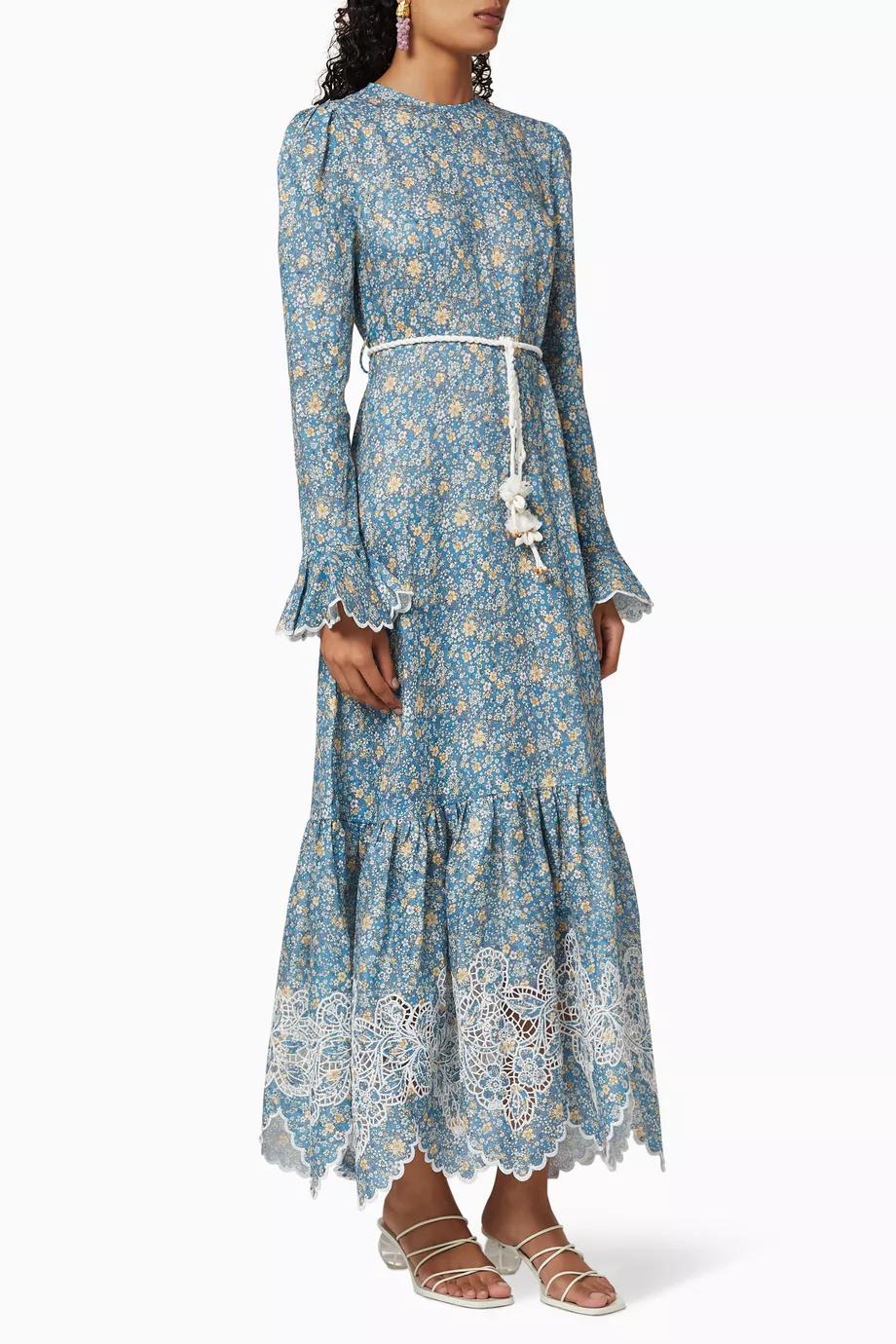 knee length dresses for ladies Zimmermann Carnaby Indigo Ditsy Floral-Print Broderie Anglaise Linen M –  Blogger Armoire main image 0