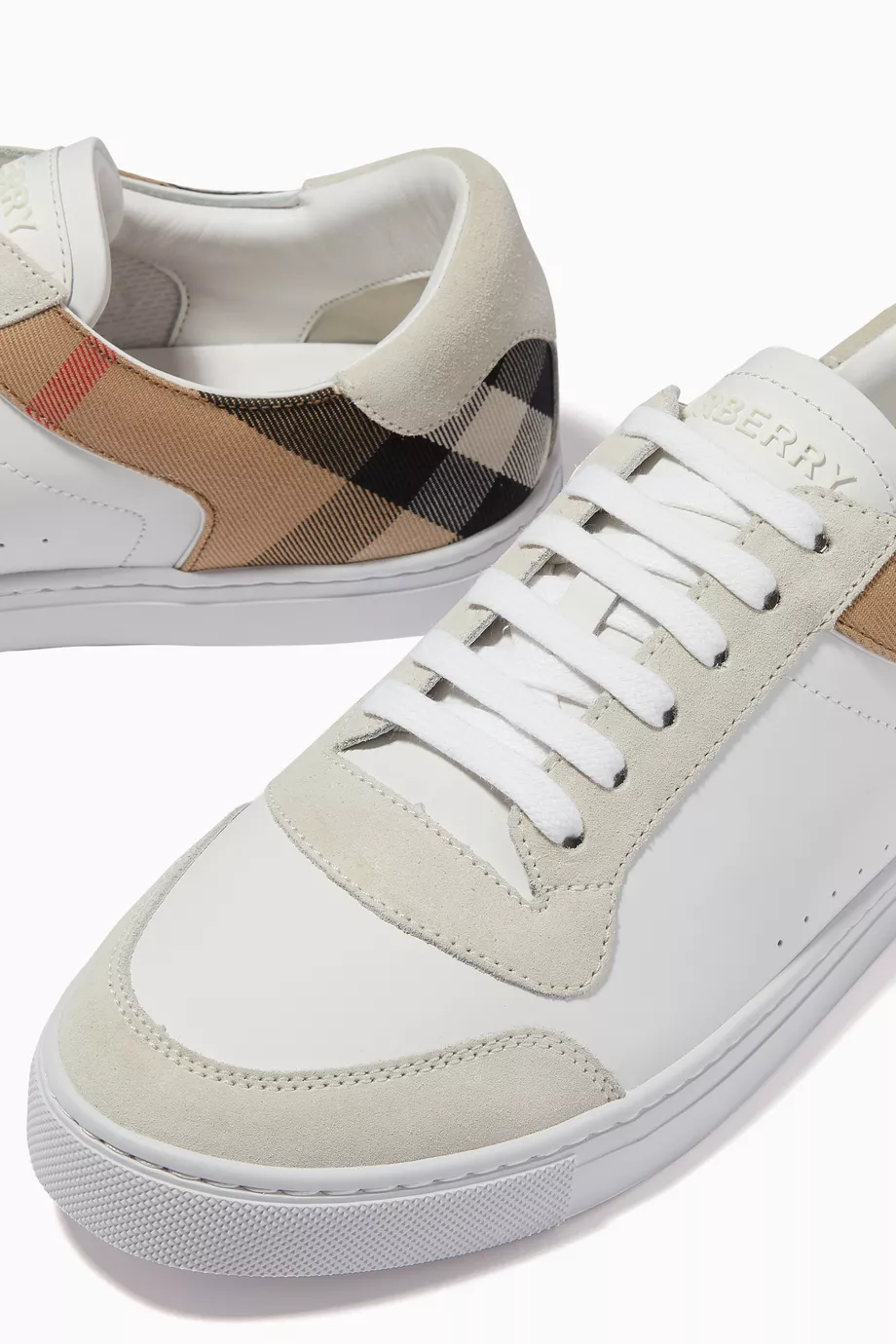 Buy Burberry White Sneakers in Leather, Suede & House Check