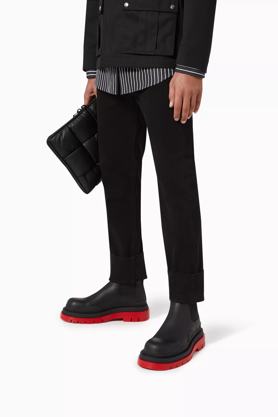 Buy Bottega Veneta Black BV Tire Boots in Calfskin For Men Online