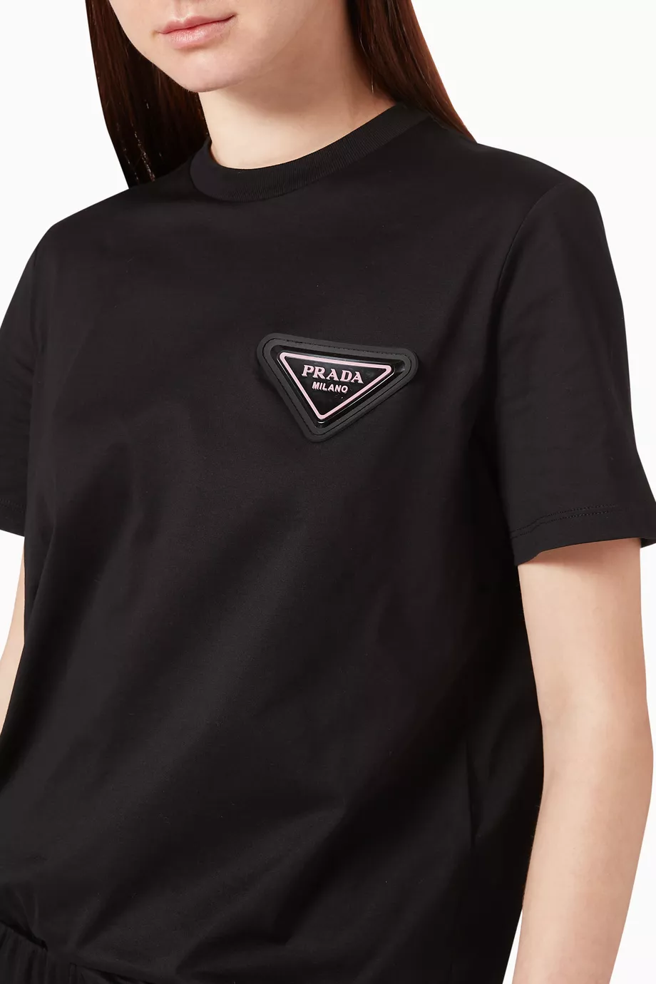 Buy Prada Black Triangle Logo Cotton T Shirt For Women Online Ounass Oman