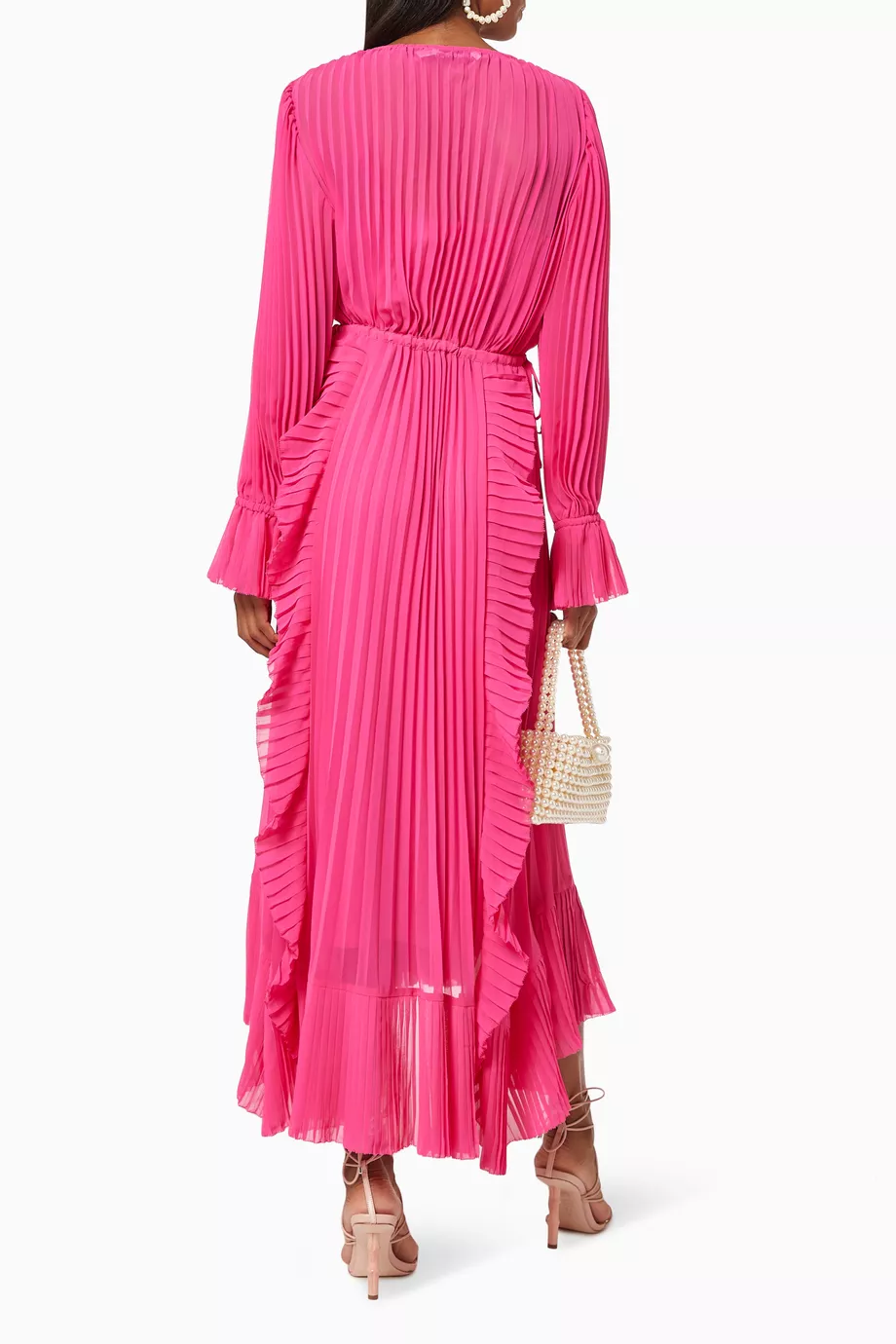 self portrait fuchsia pleated chiffon midi dress Self-Portrait Pleated Chiffon Midi, Fuchsia - US 6