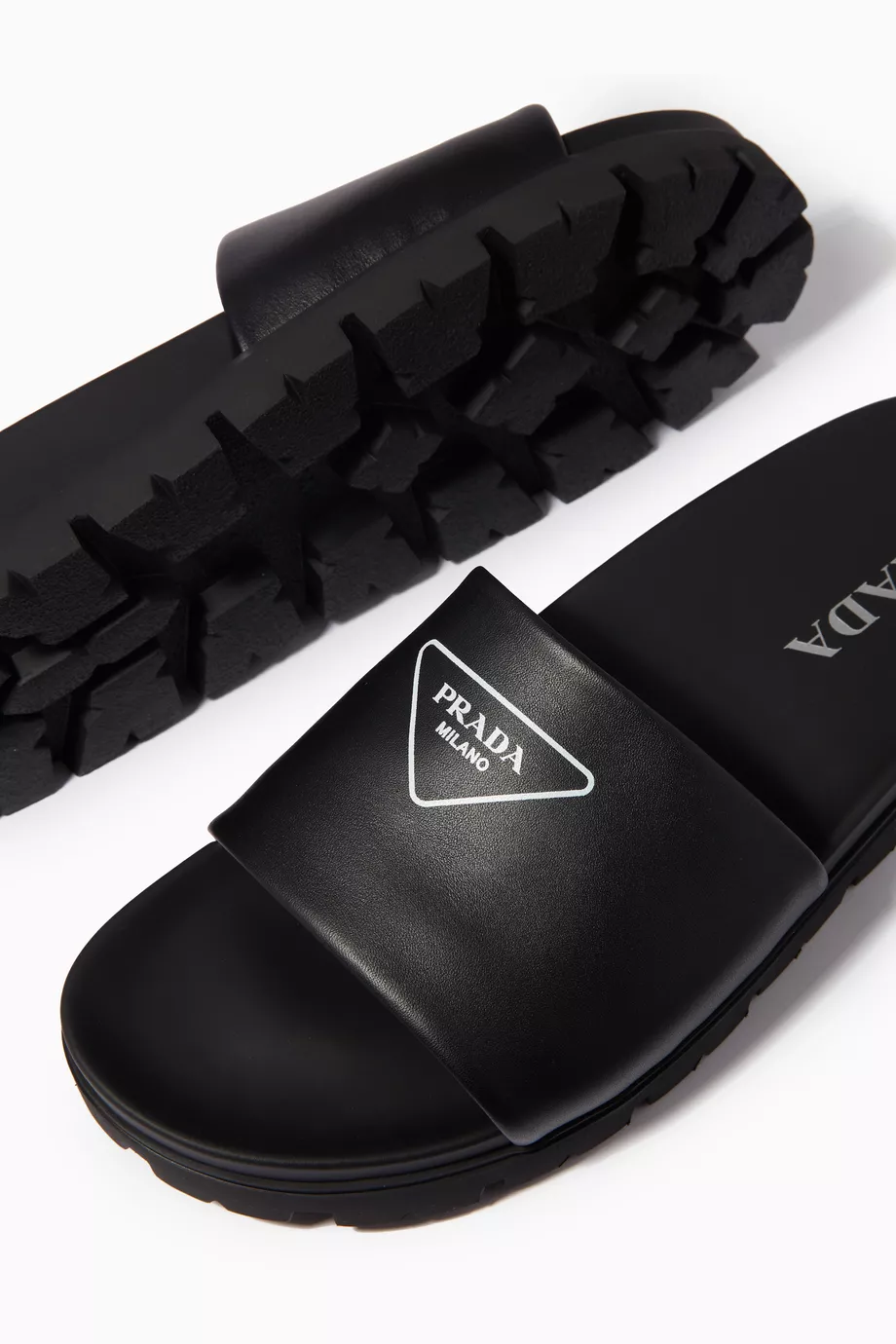 Buy Prada Black Logo Slides in Leather For Men Online Ounass Oman